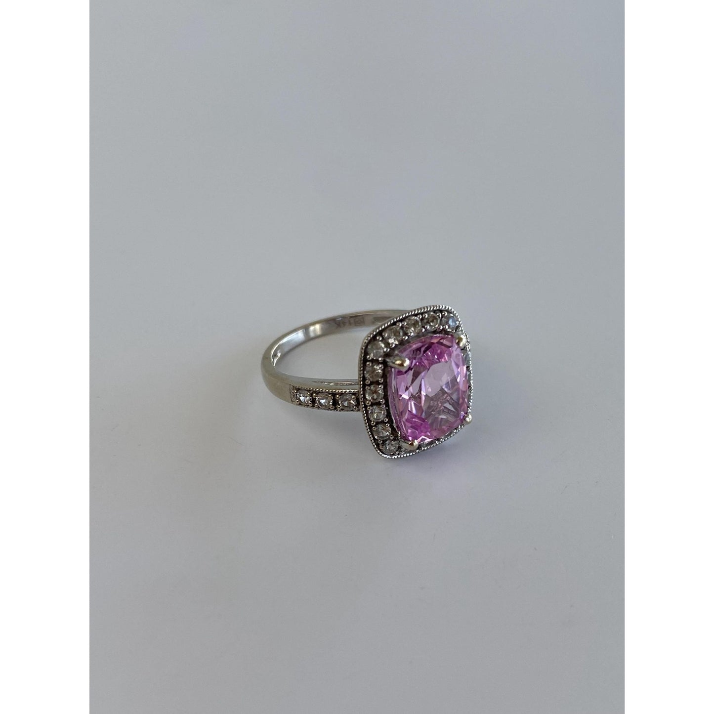 Vintage Solid 14k White Gold Clear & Pink Sapphire Ring - Size 4.25