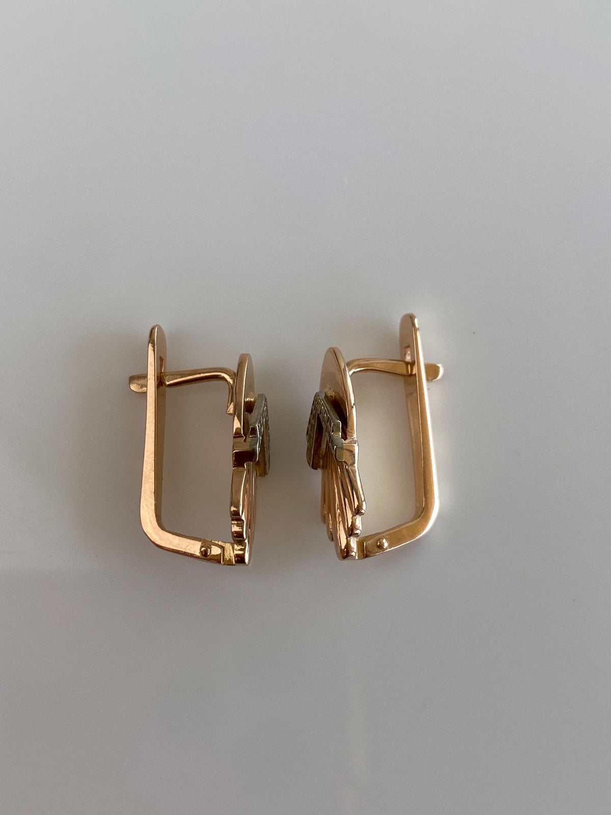 Vintage Solid 14k Rose & White Gold Fan Drop Earrings