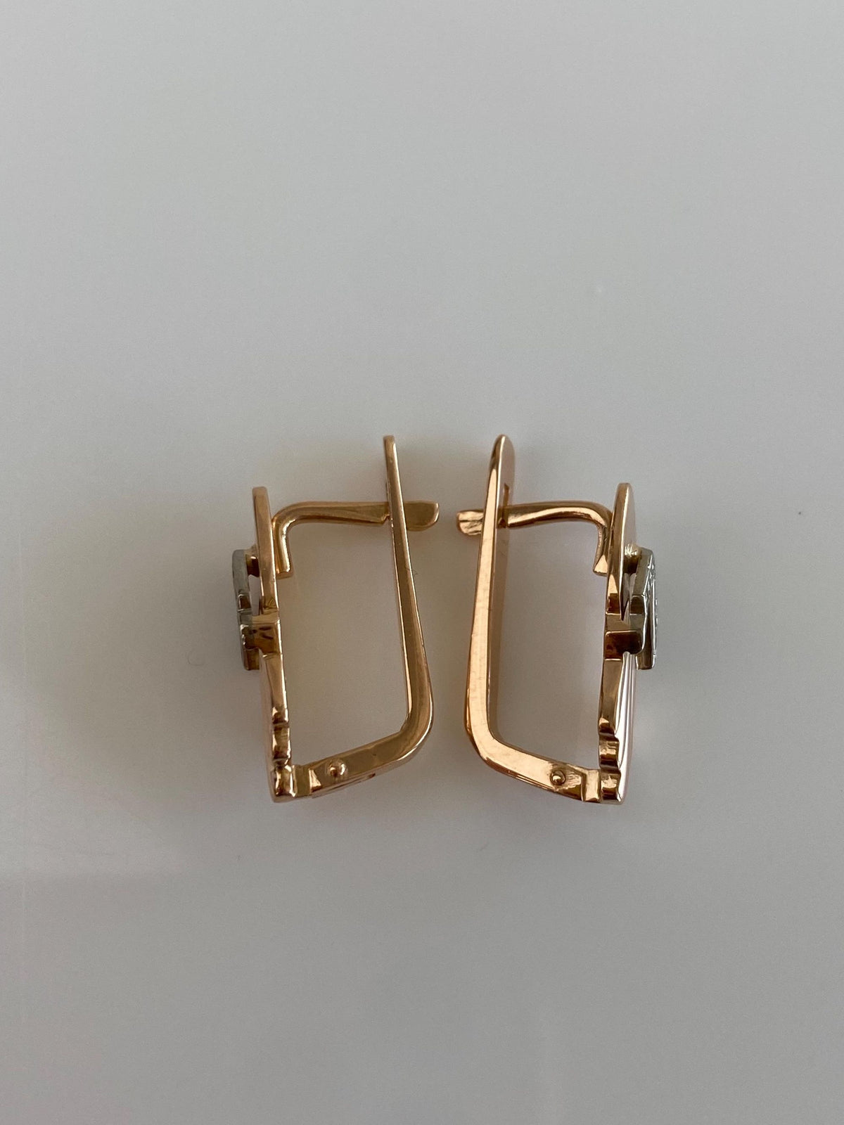 Vintage Solid 14k Rose & White Gold Fan Drop Earrings