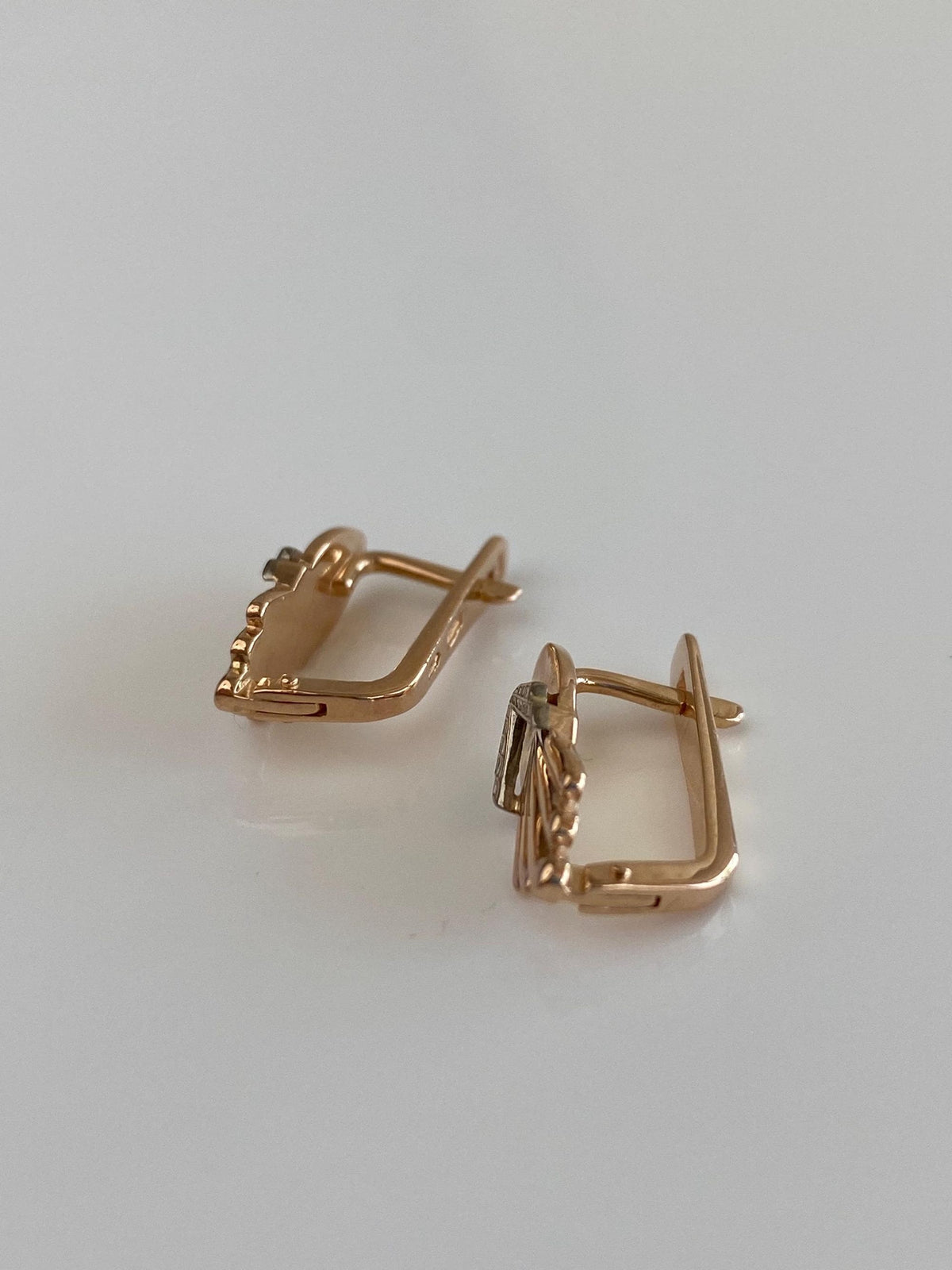 Vintage Solid 14k Rose & White Gold Fan Drop Earrings