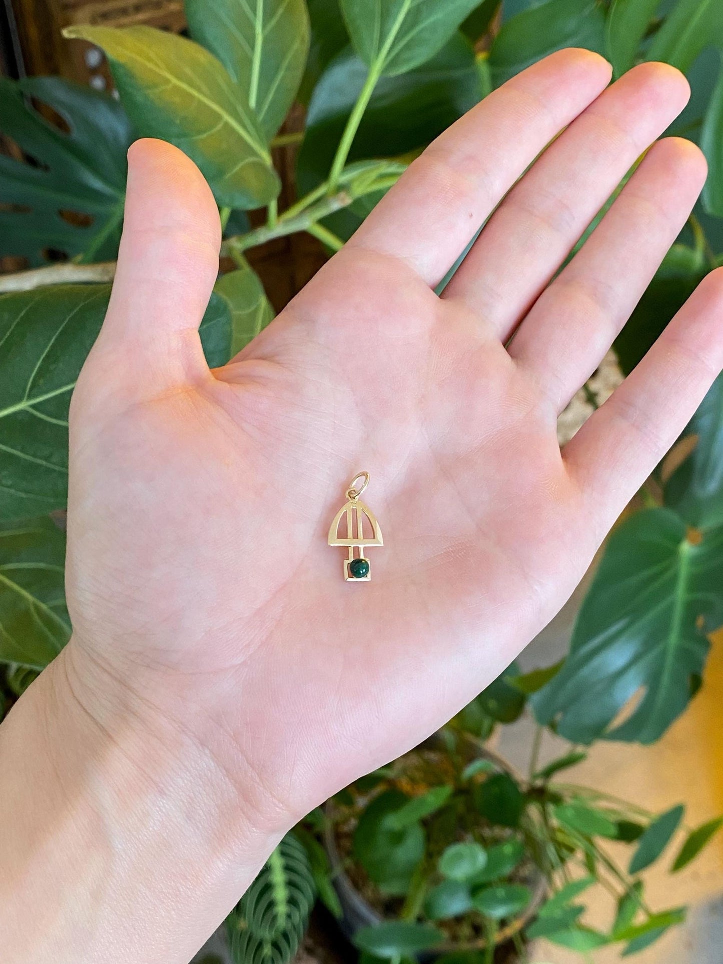 Vintage Solid 10k Yellow Gold Green Stone Stick Pin Conversion Charm