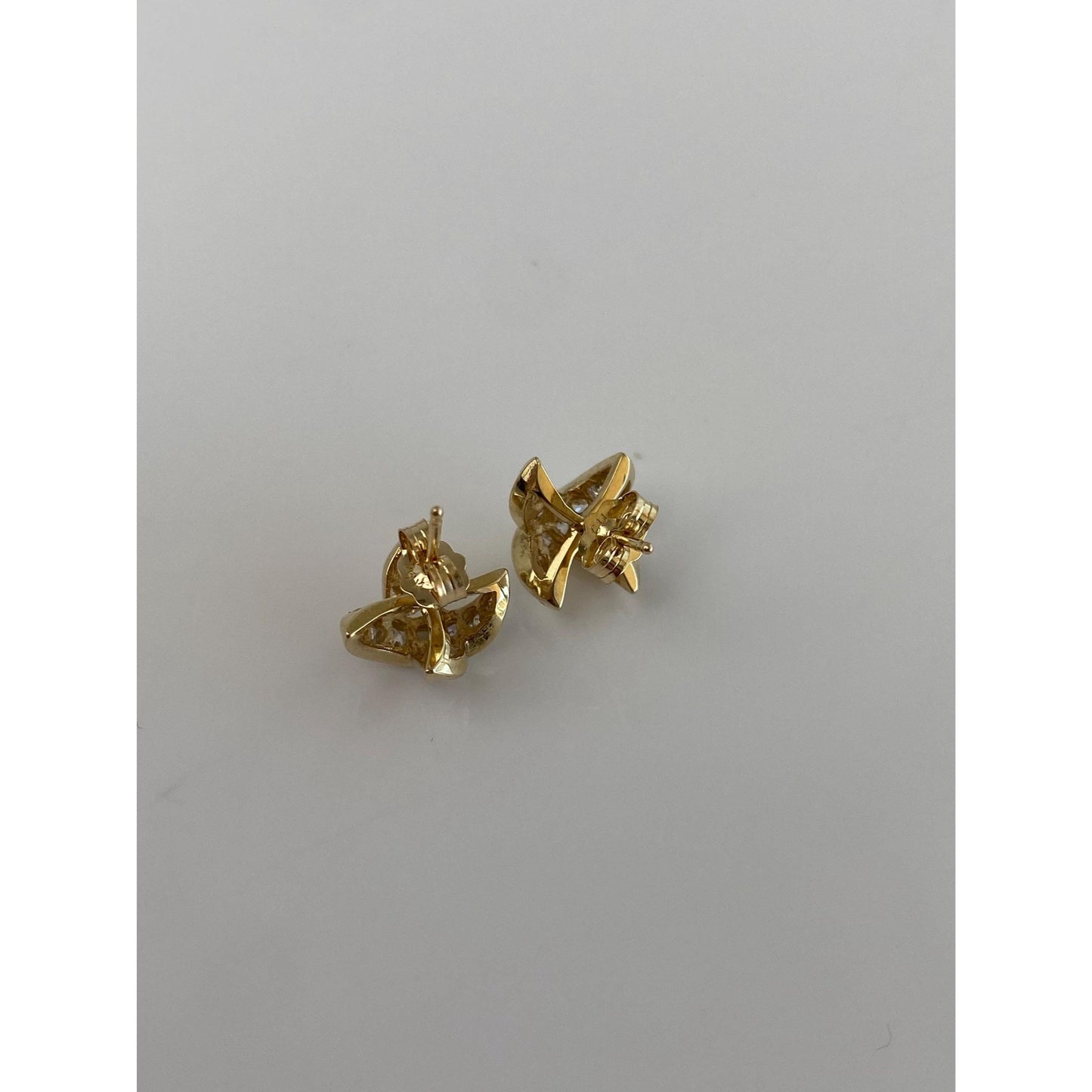Vintage Solid 14k Yellow Gold Clear Cubic Zirconia X Stud Earrings