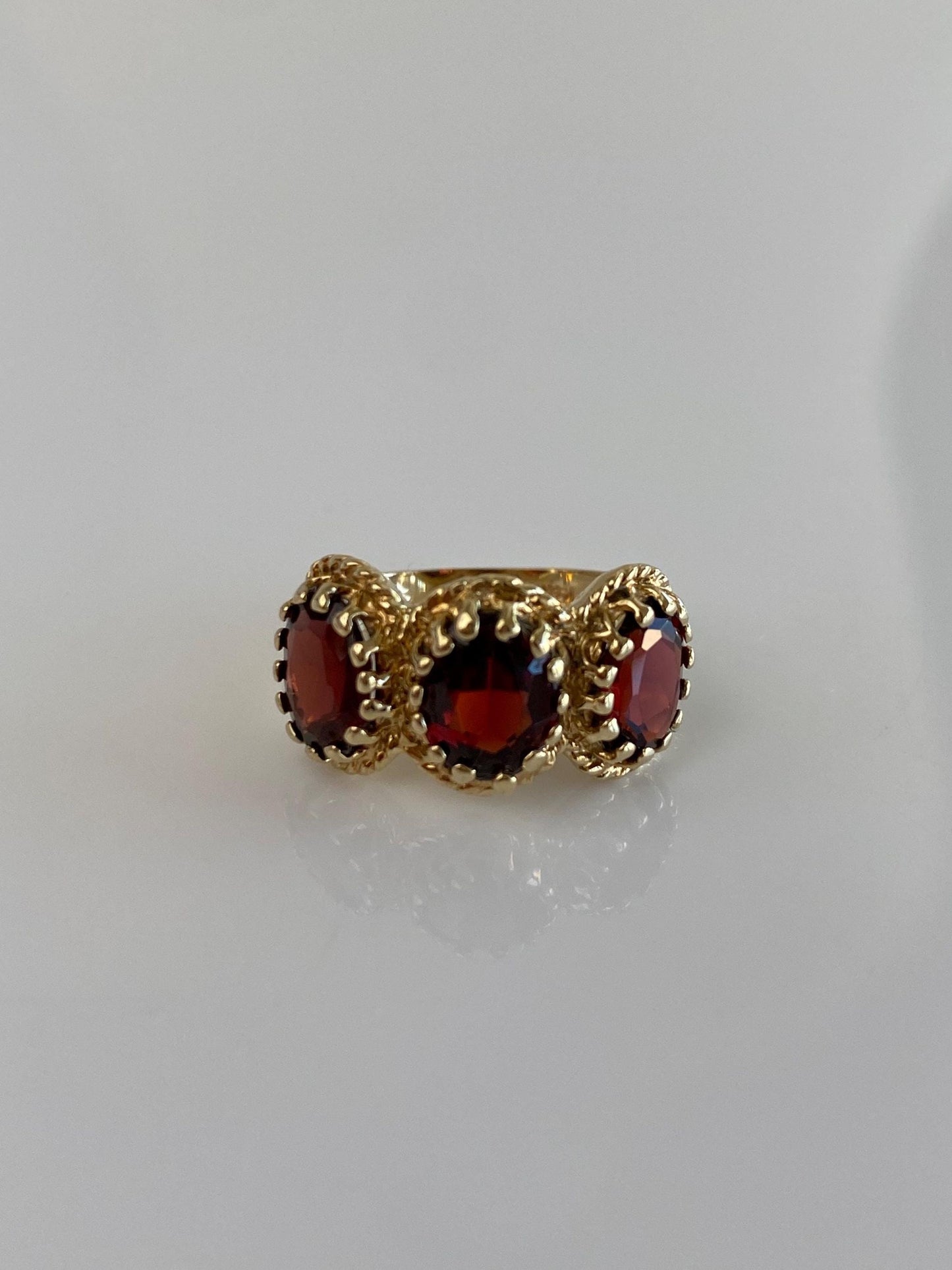 Vintage Solid 14k Yellow Gold Triple Garnet Ring - Size 4.25