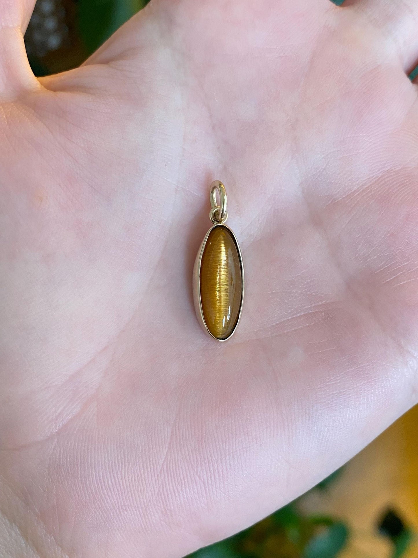 Vintage Solid 14k Yellow Gold Tigers Eye Charm