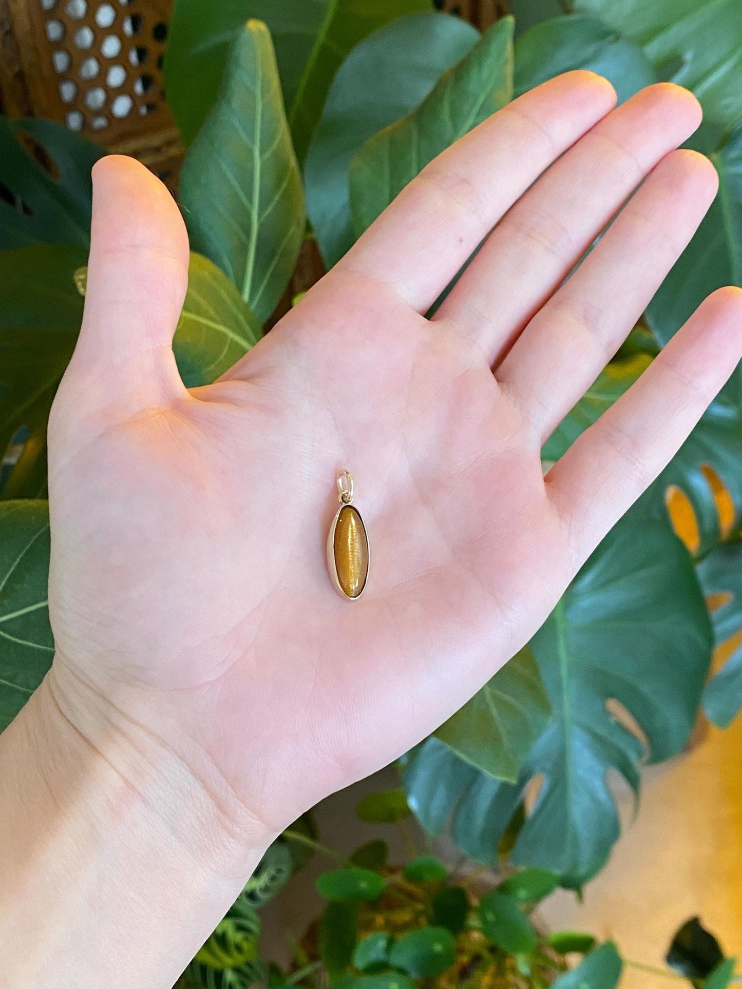 Vintage Solid 14k Yellow Gold Tigers Eye Charm