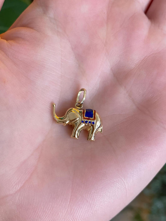Vintage 14k Yellow Gold Enamel Elephant Charm