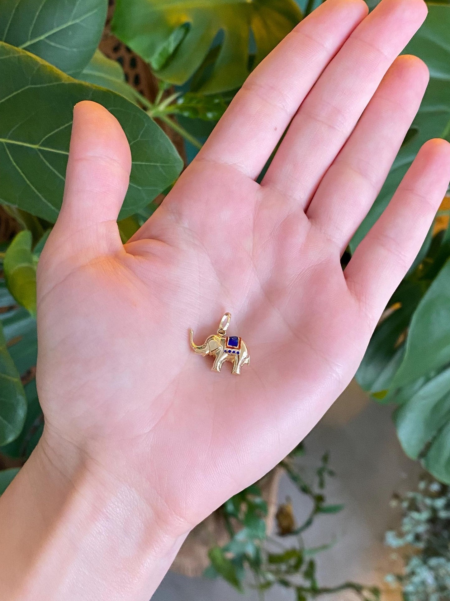 Vintage 14k Yellow Gold Enamel Elephant Charm