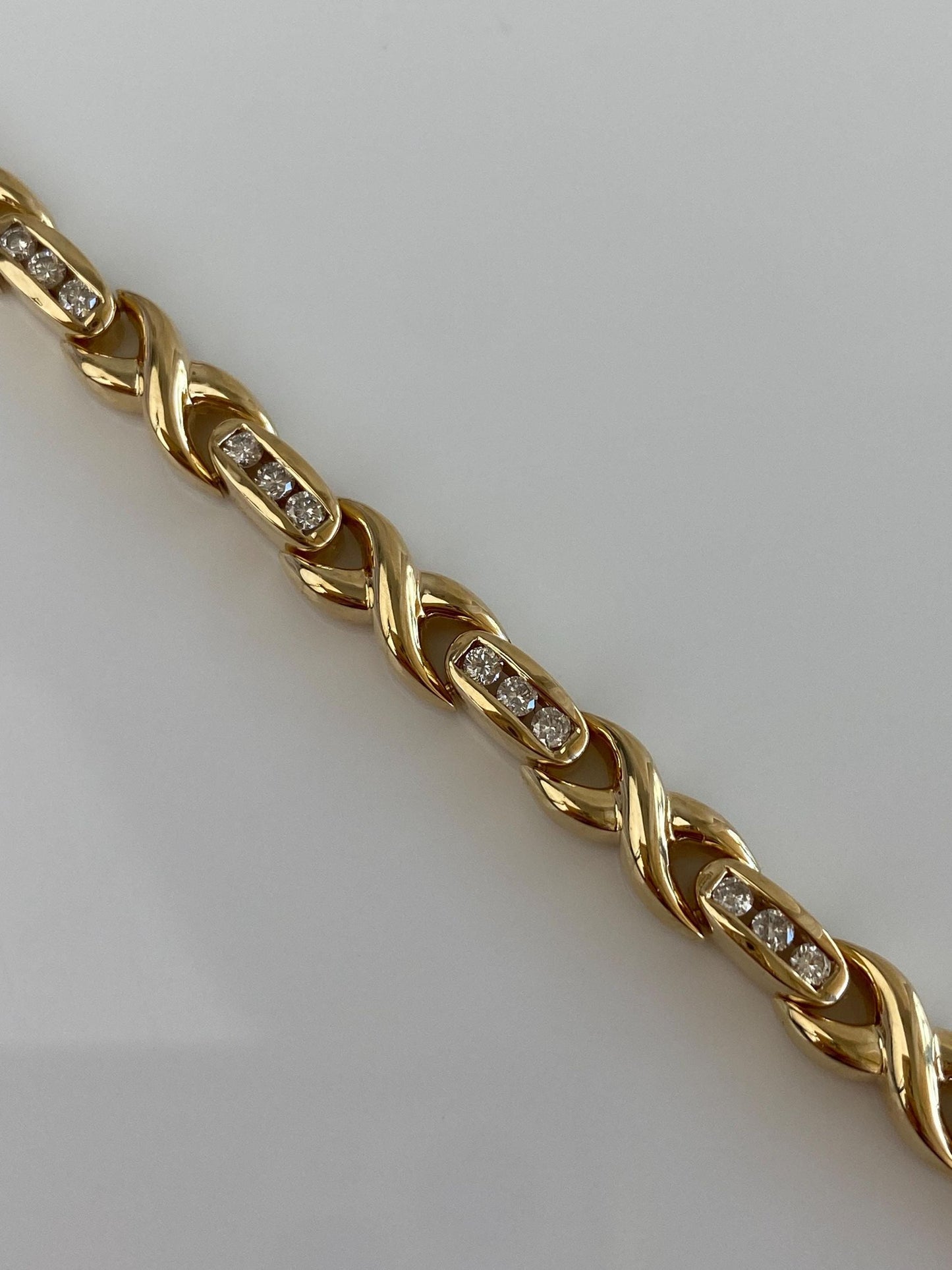 Vintage Solid 14k Yellow Gold Diamond X Link Bracelet - 7.25 Inches