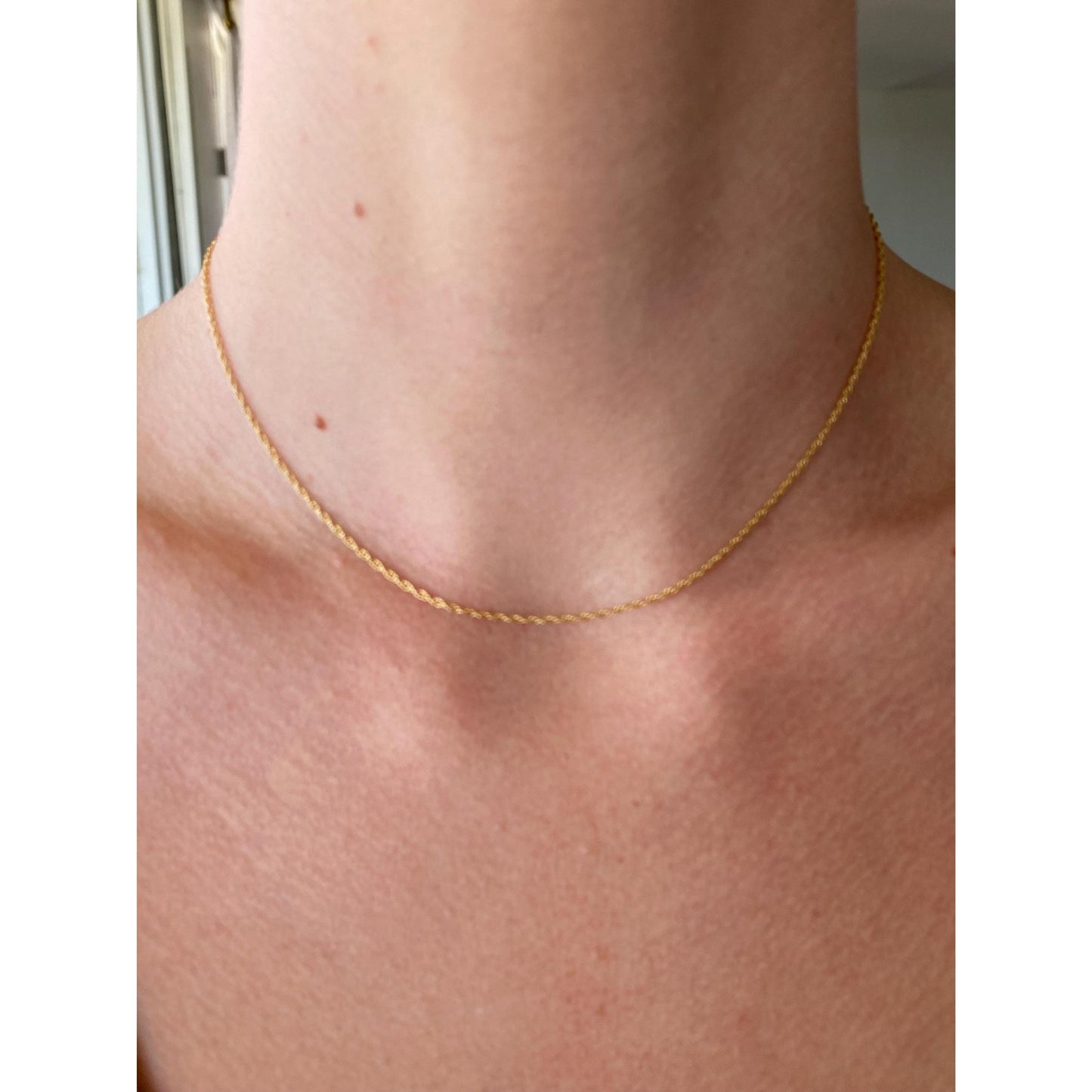Vintage Solid 14k Yellow Gold Dainty Chain Necklace - 15 inches