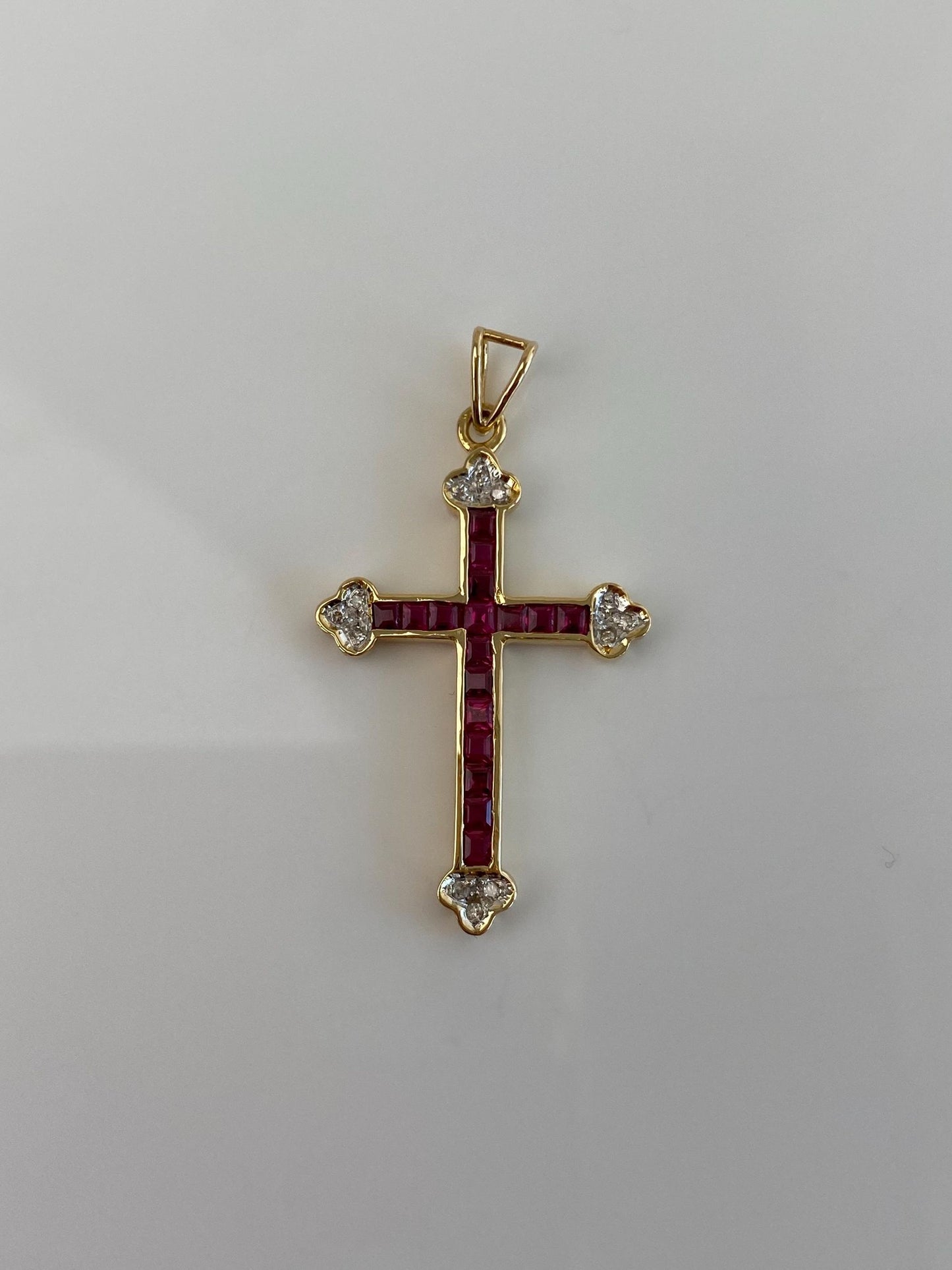 Vintage Solid 14k White &  Yellow Gold Pink Sapphire Cross Charm