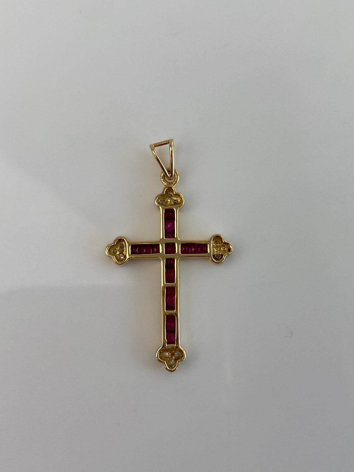 Vintage Solid 14k White &  Yellow Gold Pink Sapphire Cross Charm
