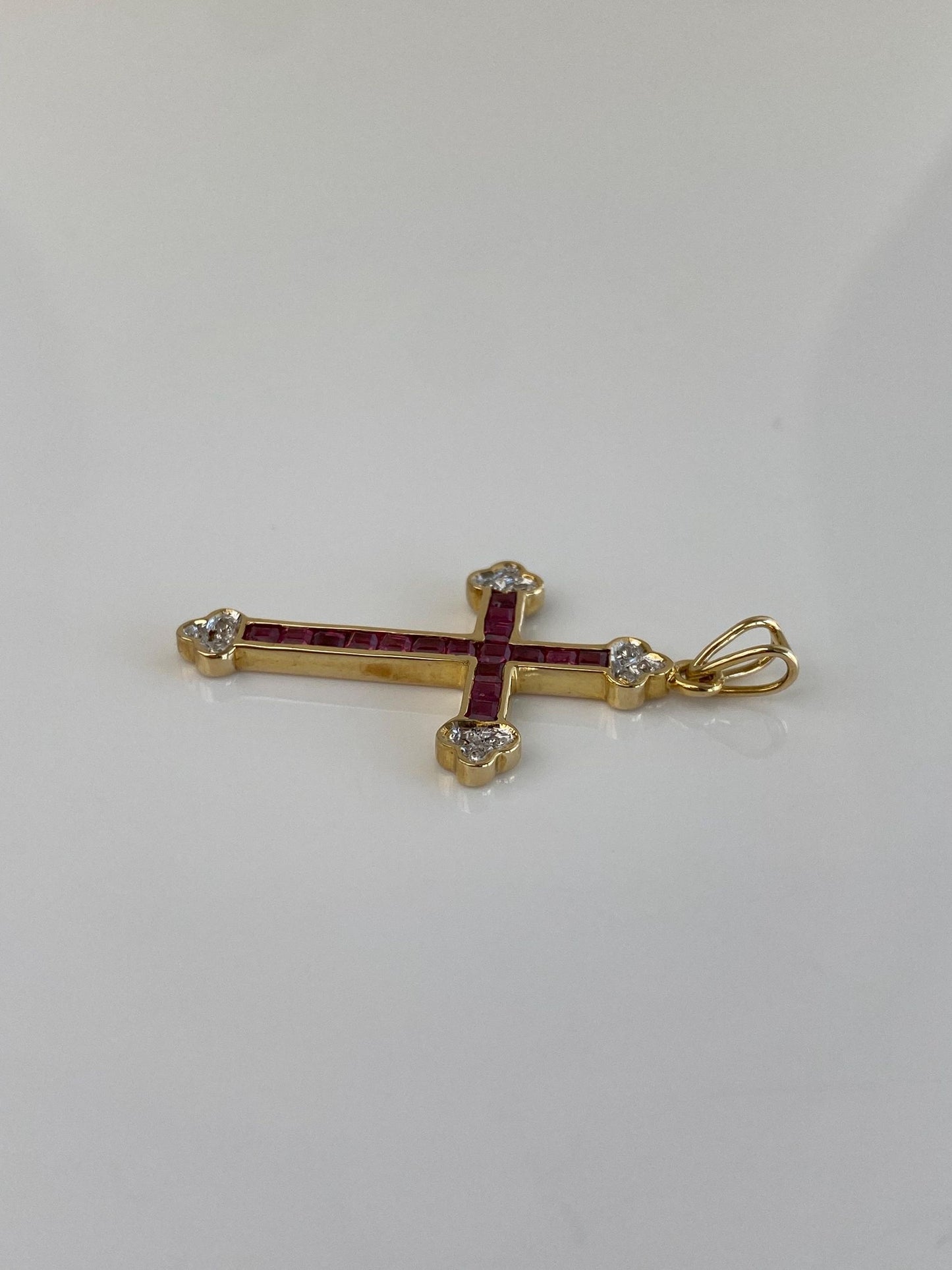 Vintage Solid 14k White &  Yellow Gold Pink Sapphire Cross Charm
