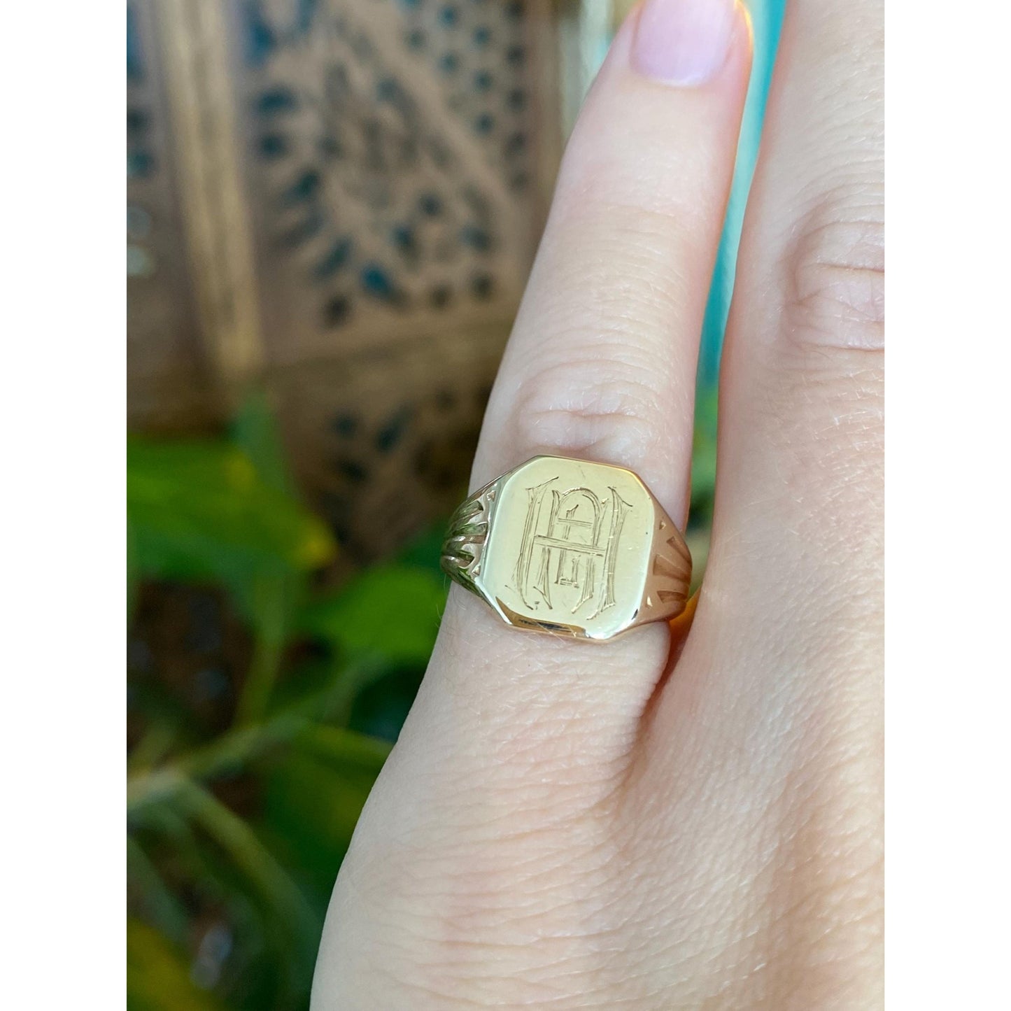 Vintage Solid 14k Yellow Gold Monogram Signet Ring - Size 4.5