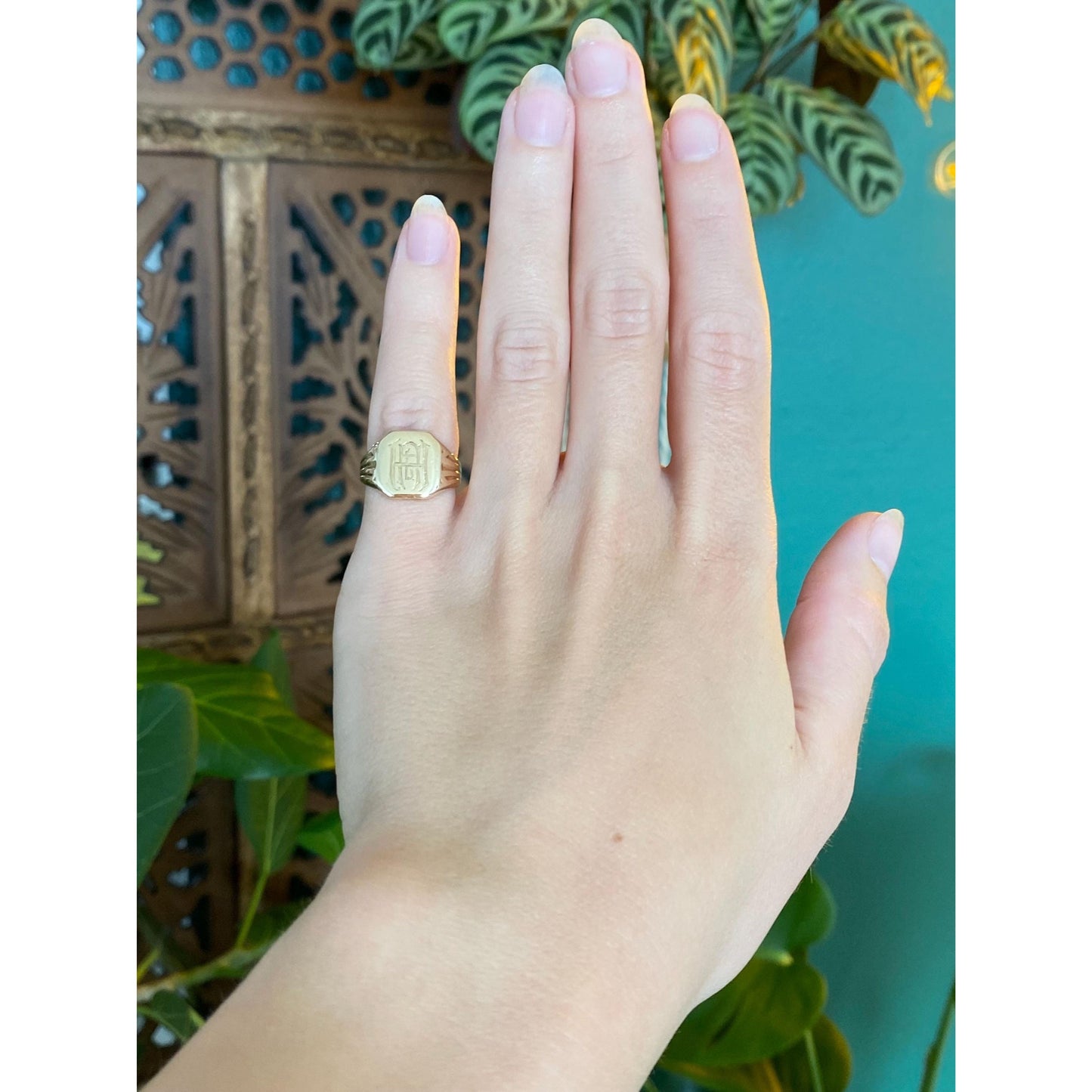 Vintage Solid 14k Yellow Gold Monogram Signet Ring - Size 4.5