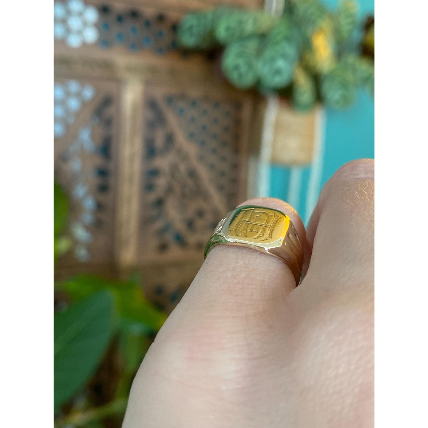 Vintage Solid 14k Yellow Gold Monogram Signet Ring - Size 4.5