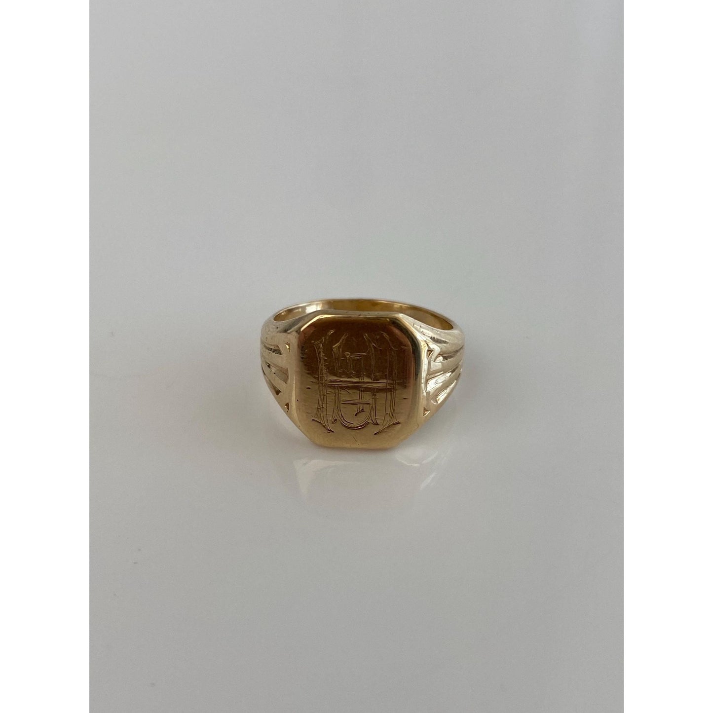 Vintage Solid 14k Yellow Gold Monogram Signet Ring - Size 4.5