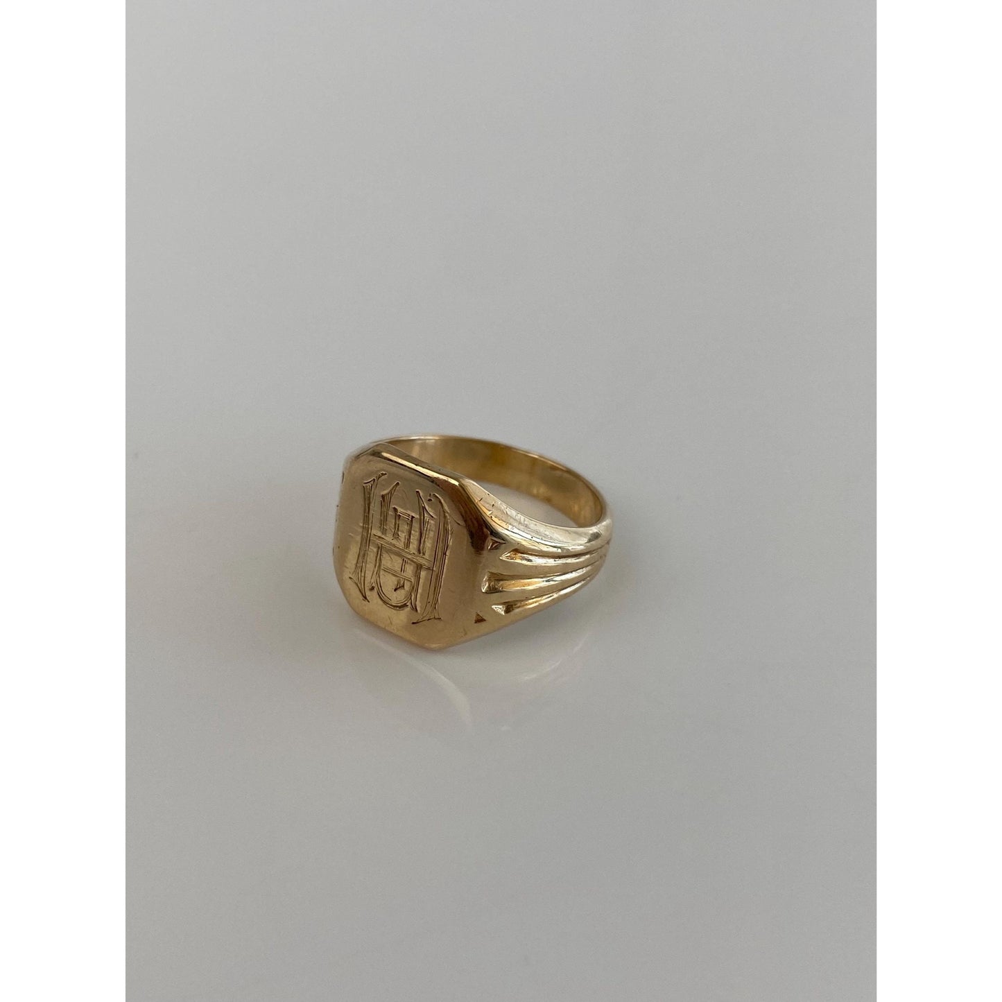 Vintage Solid 14k Yellow Gold Monogram Signet Ring - Size 4.5