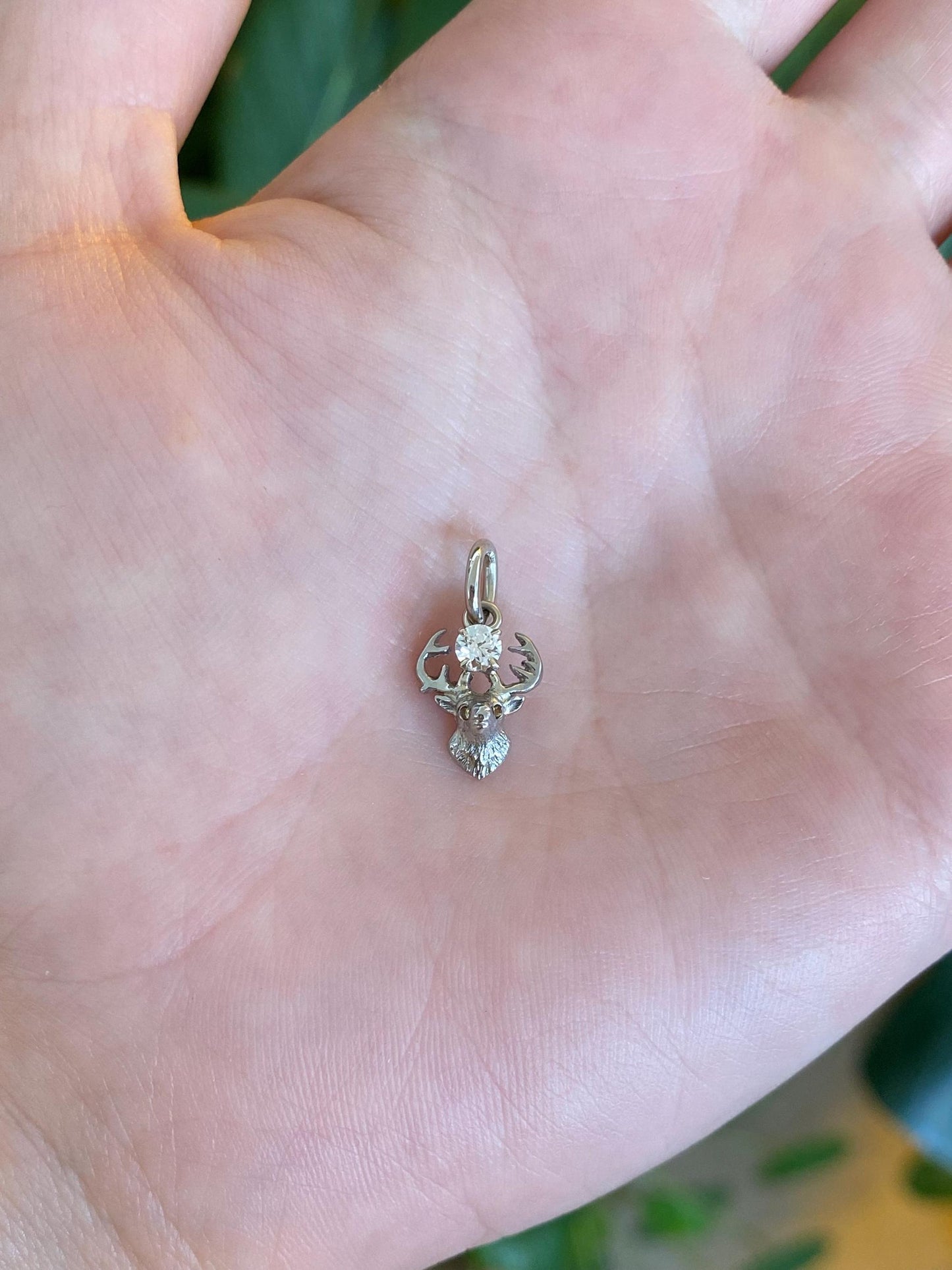 Vintage Solid 14k White Gold Diamond Buck Charm