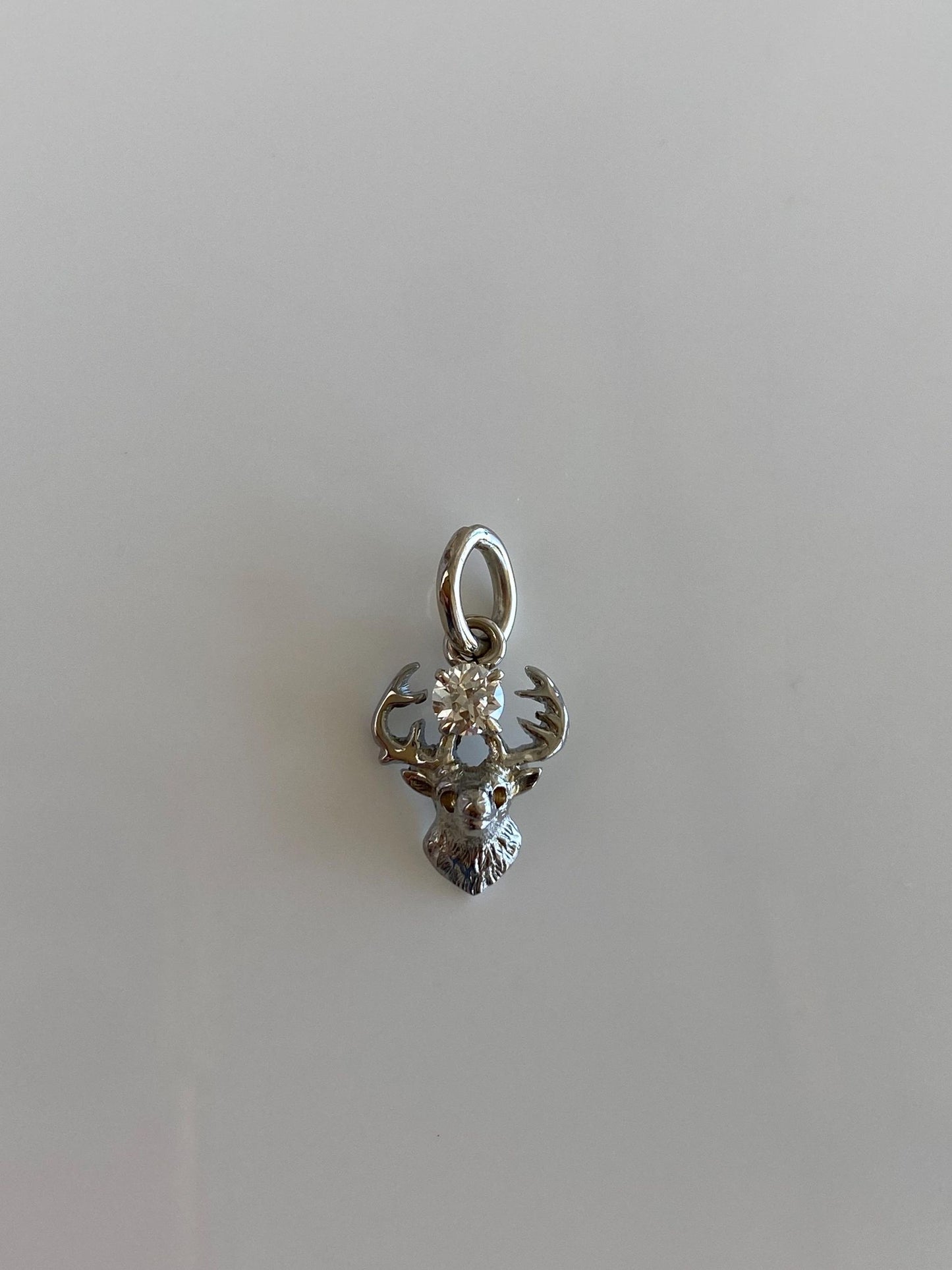 Vintage Solid 14k White Gold Diamond Buck Charm