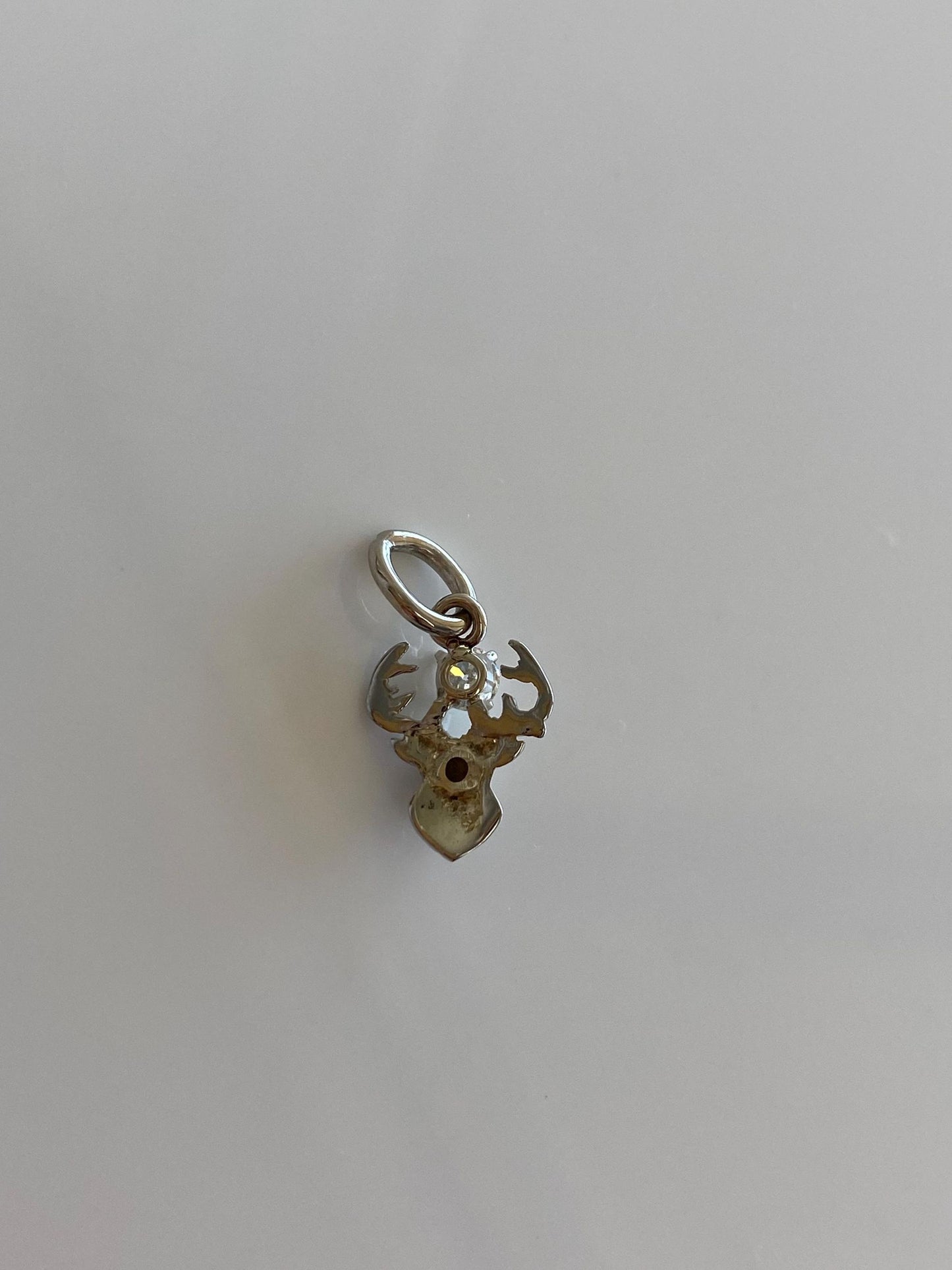 Vintage Solid 14k White Gold Diamond Buck Charm