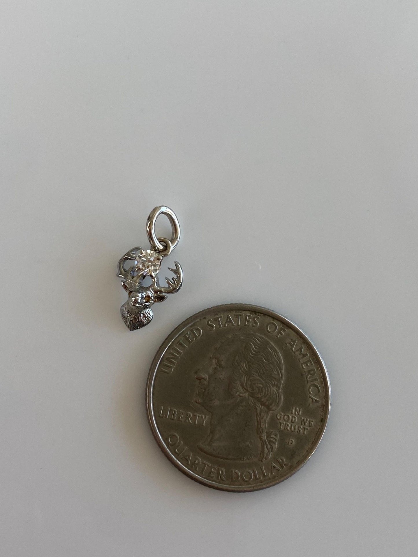 Vintage Solid 14k White Gold Diamond Buck Charm