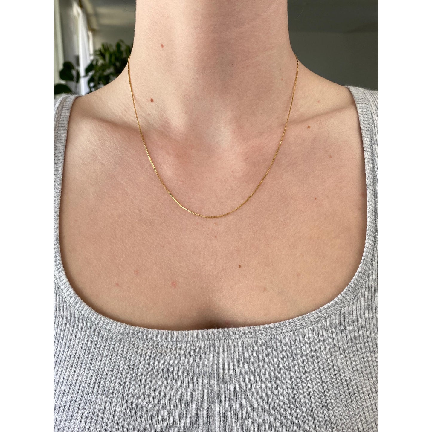 Vintage Solid 14k Yellow Gold Box Chain Necklace - 18 inches