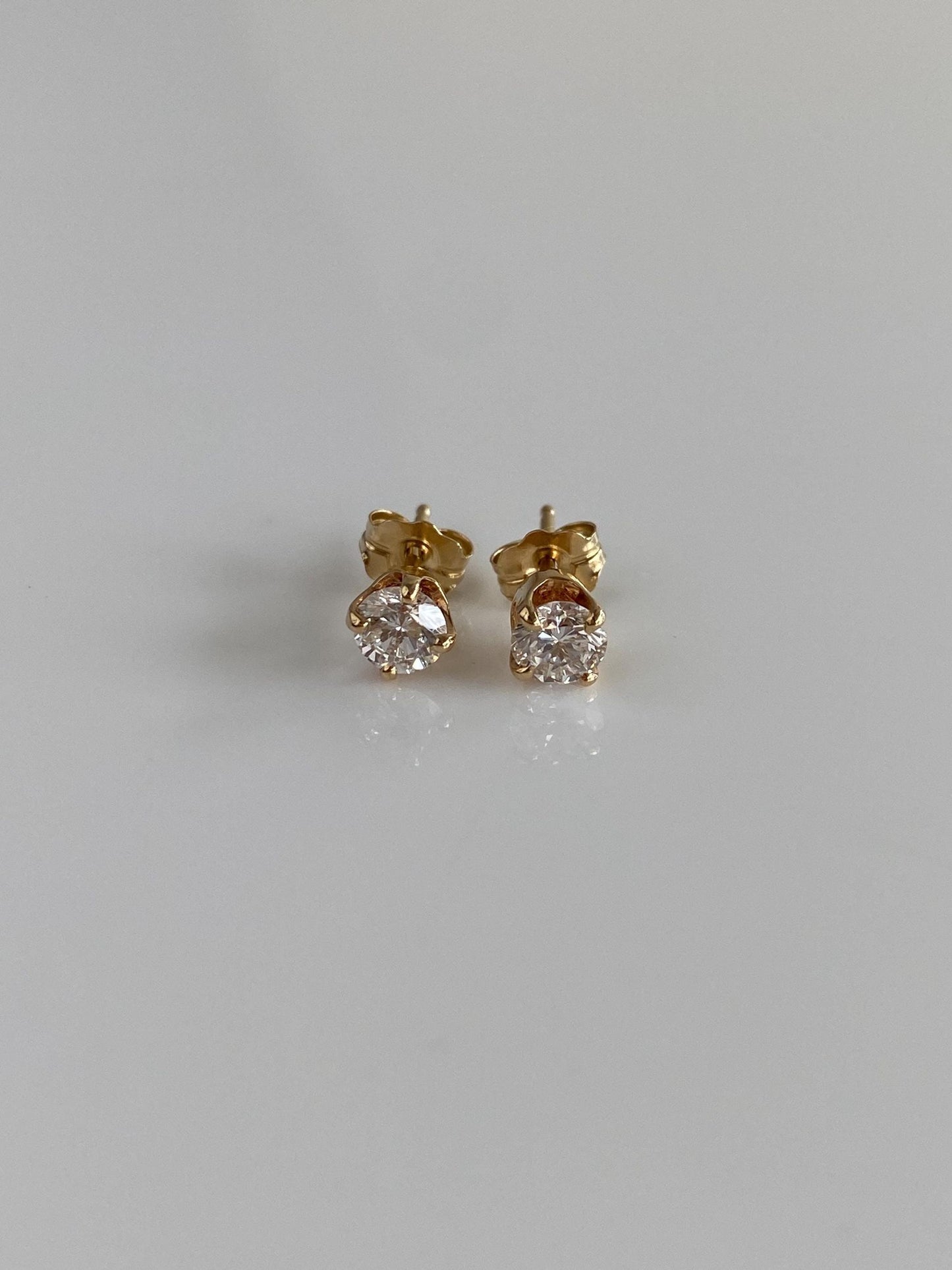 Vintage Solid 14k Yellow Gold Diamond Stud Earrings