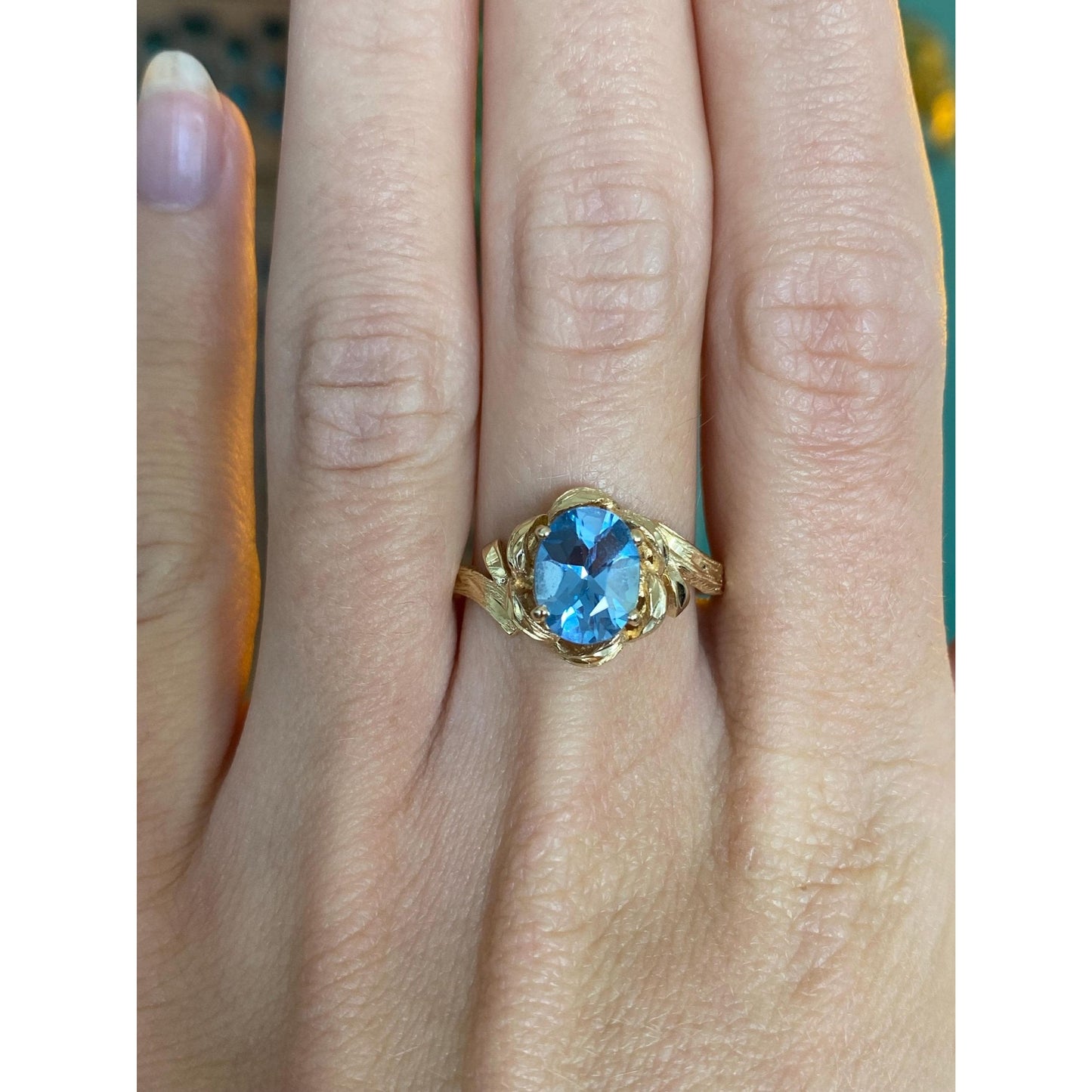 Vintage Solid 14k Yellow Gold Topaz Ring - Size 8.5