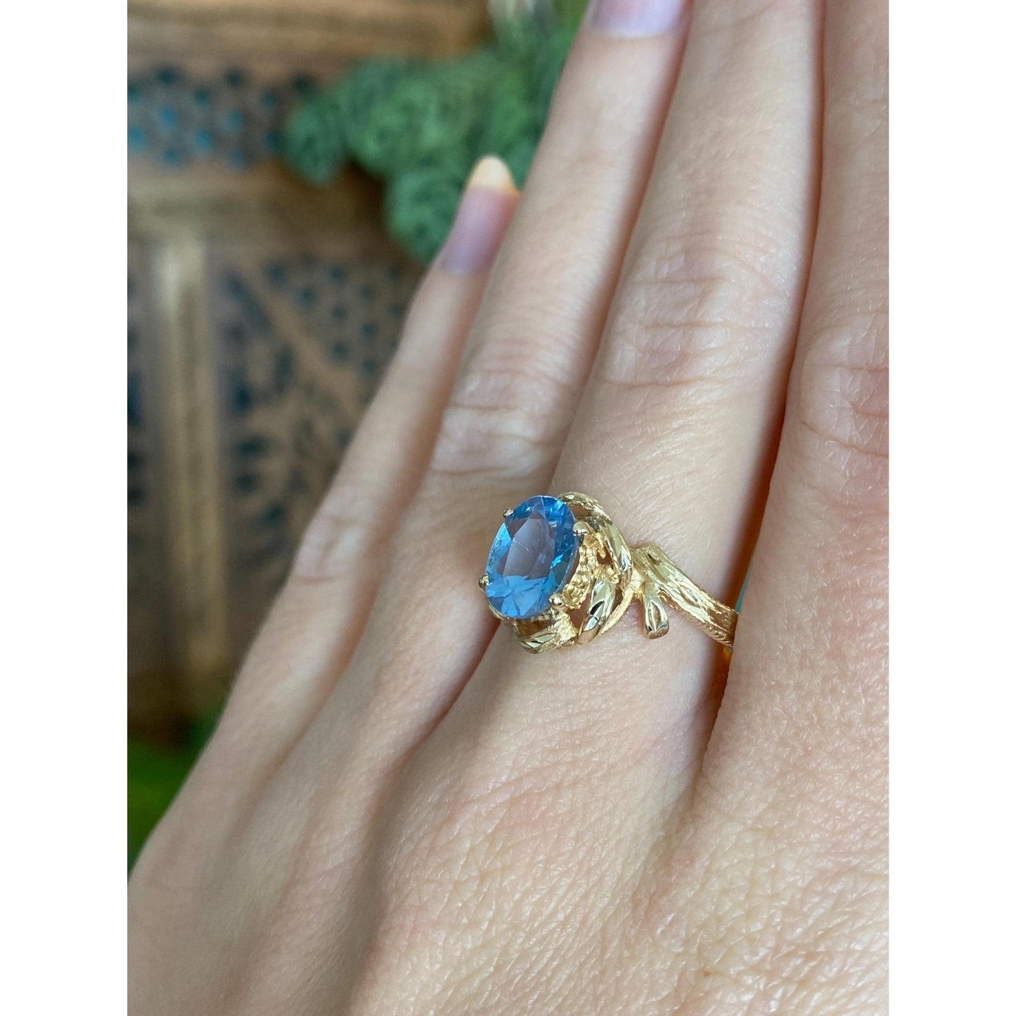 Vintage Solid 14k Yellow Gold Topaz Ring - Size 8.5