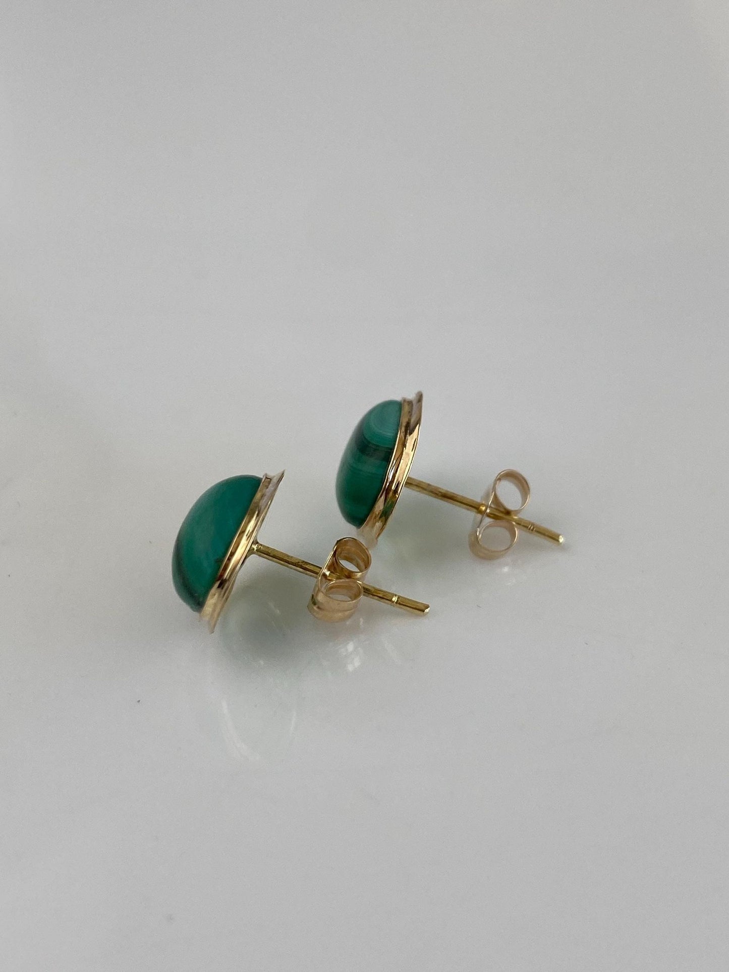 Vintage Solid 14k Yellow Gold Malachite Stud Earrings