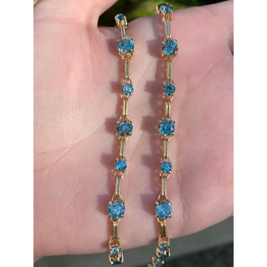 Vintage Solid 14k Yellow Gold Blue Zircon Link Necklace - 14.5 inches