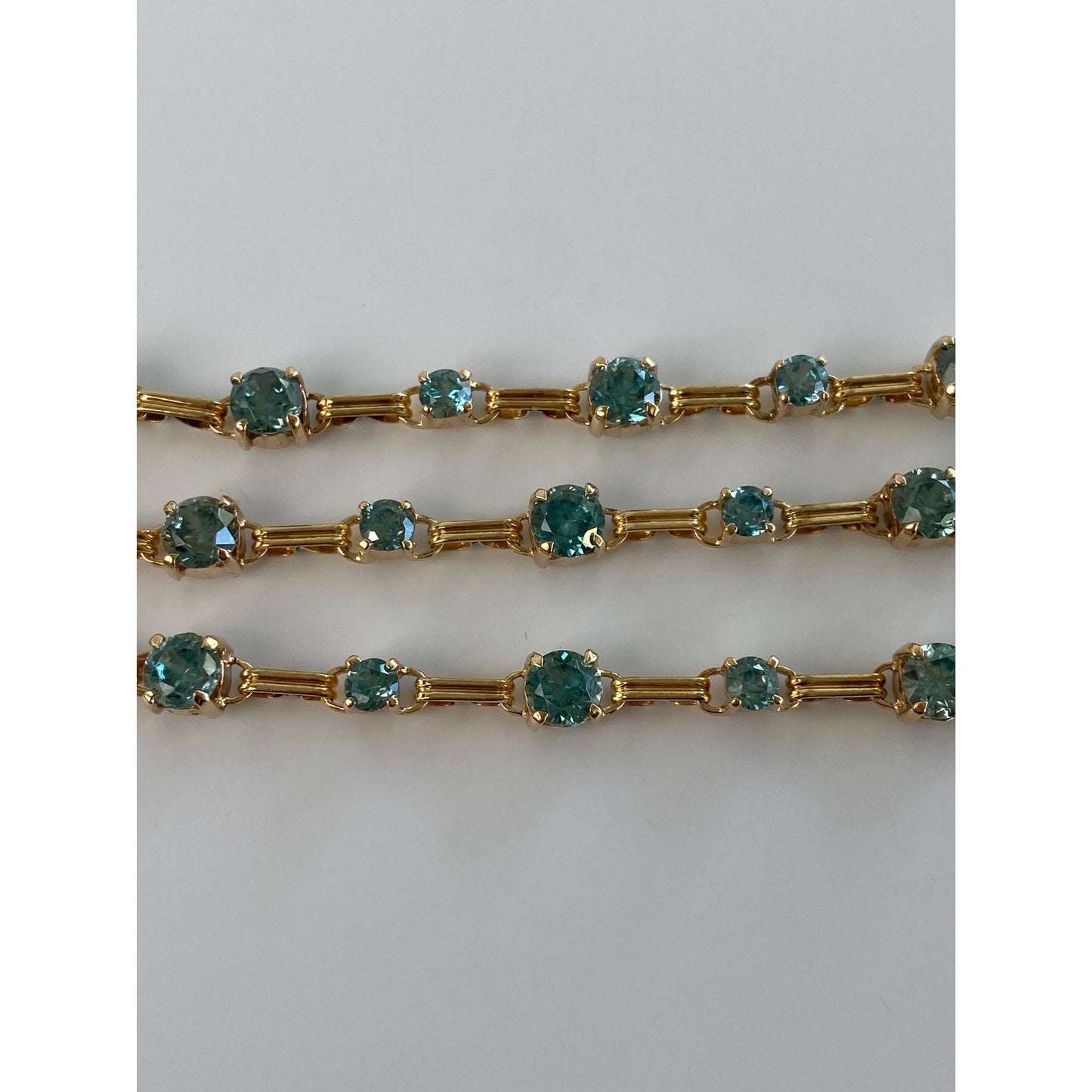 Vintage Solid 14k Yellow Gold Blue Zircon Link Necklace - 14.5 inches
