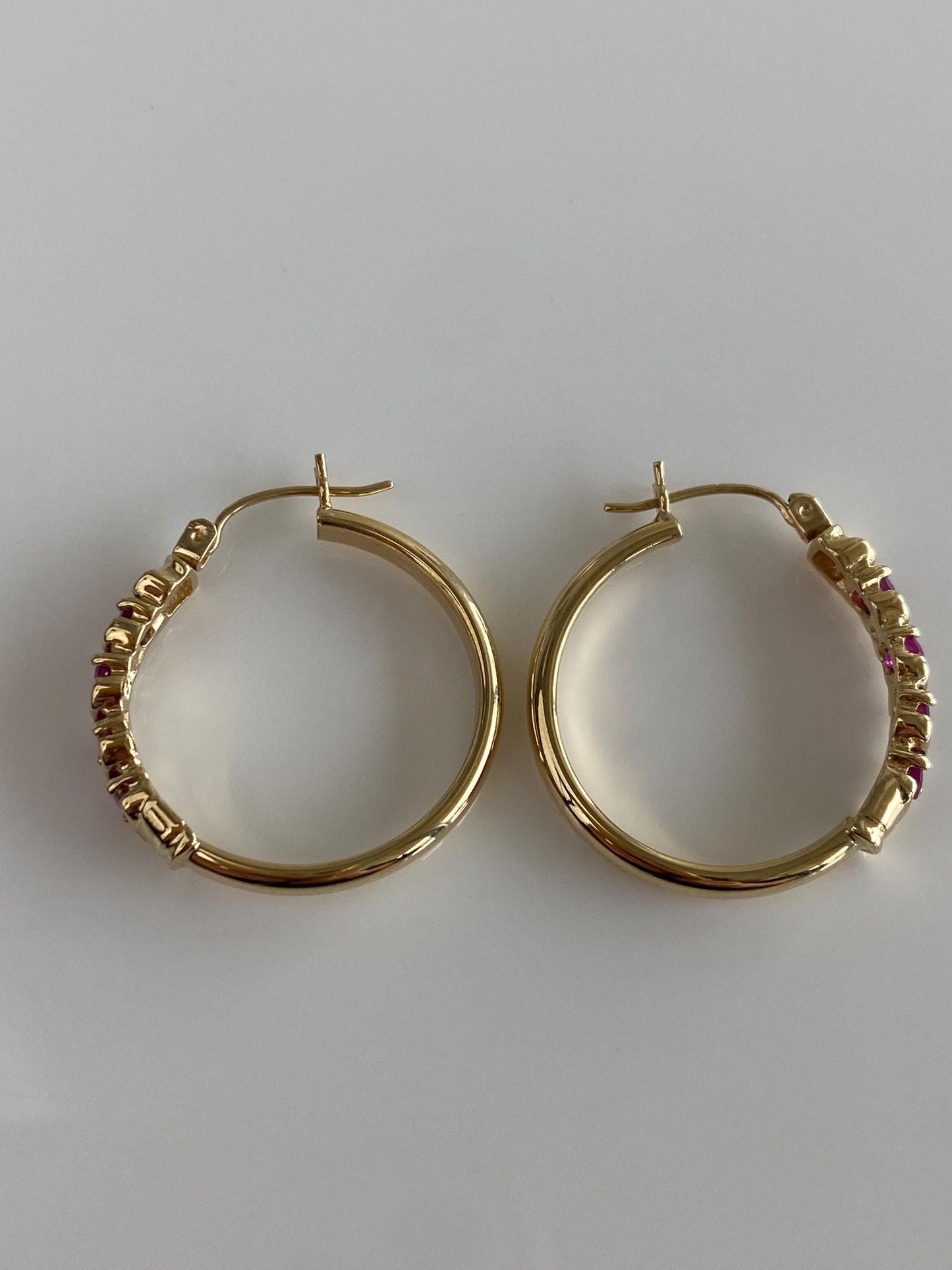 Vintage 10k Yellow Gold Ruby Hoop Earrings