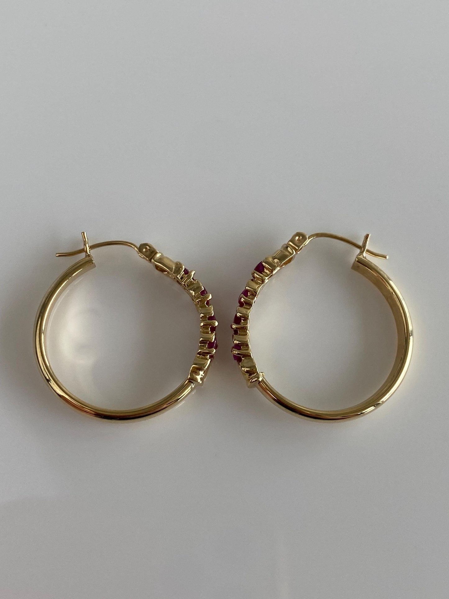 Vintage 10k Yellow Gold Ruby Hoop Earrings