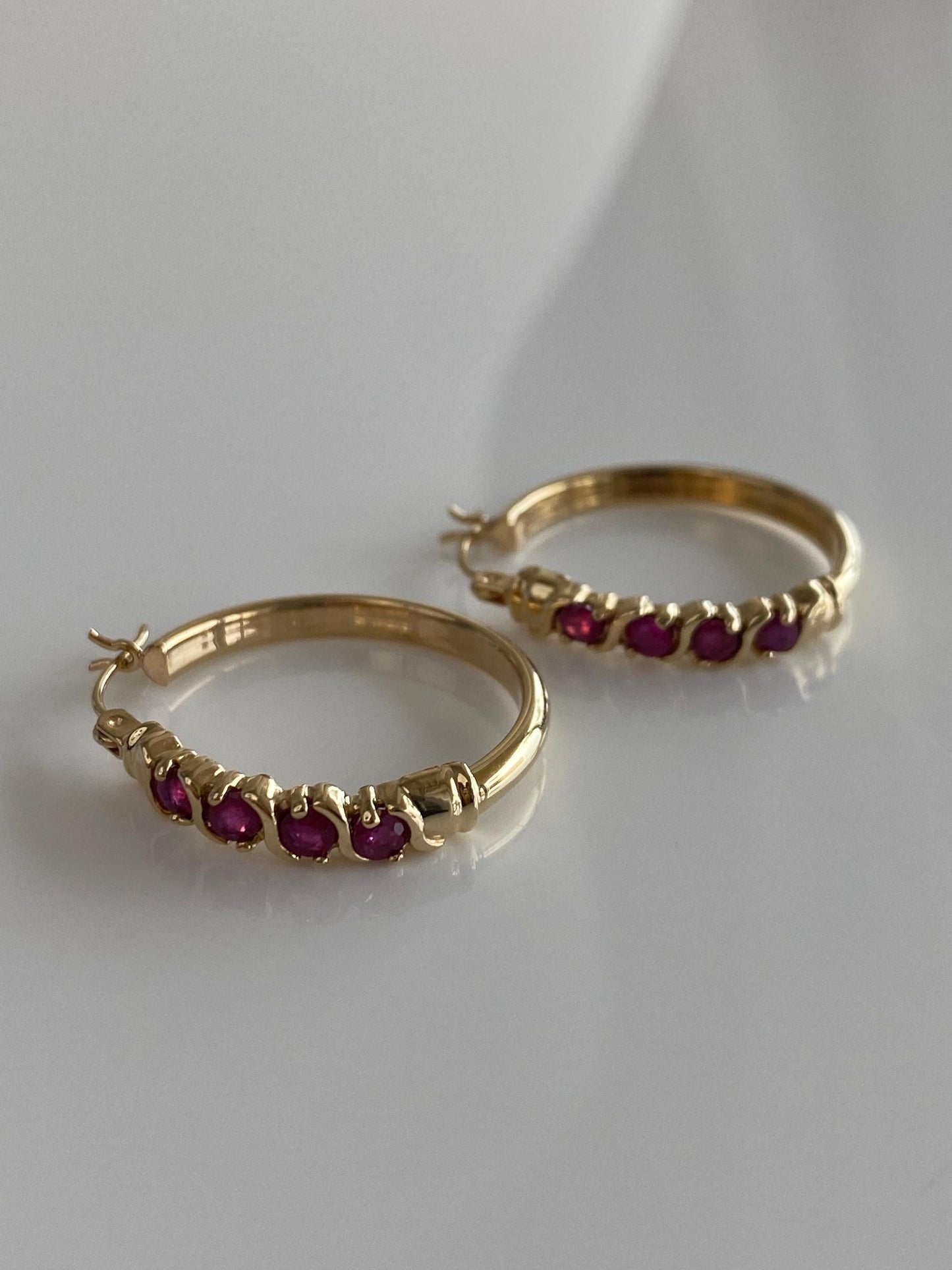 Vintage 10k Yellow Gold Ruby Hoop Earrings