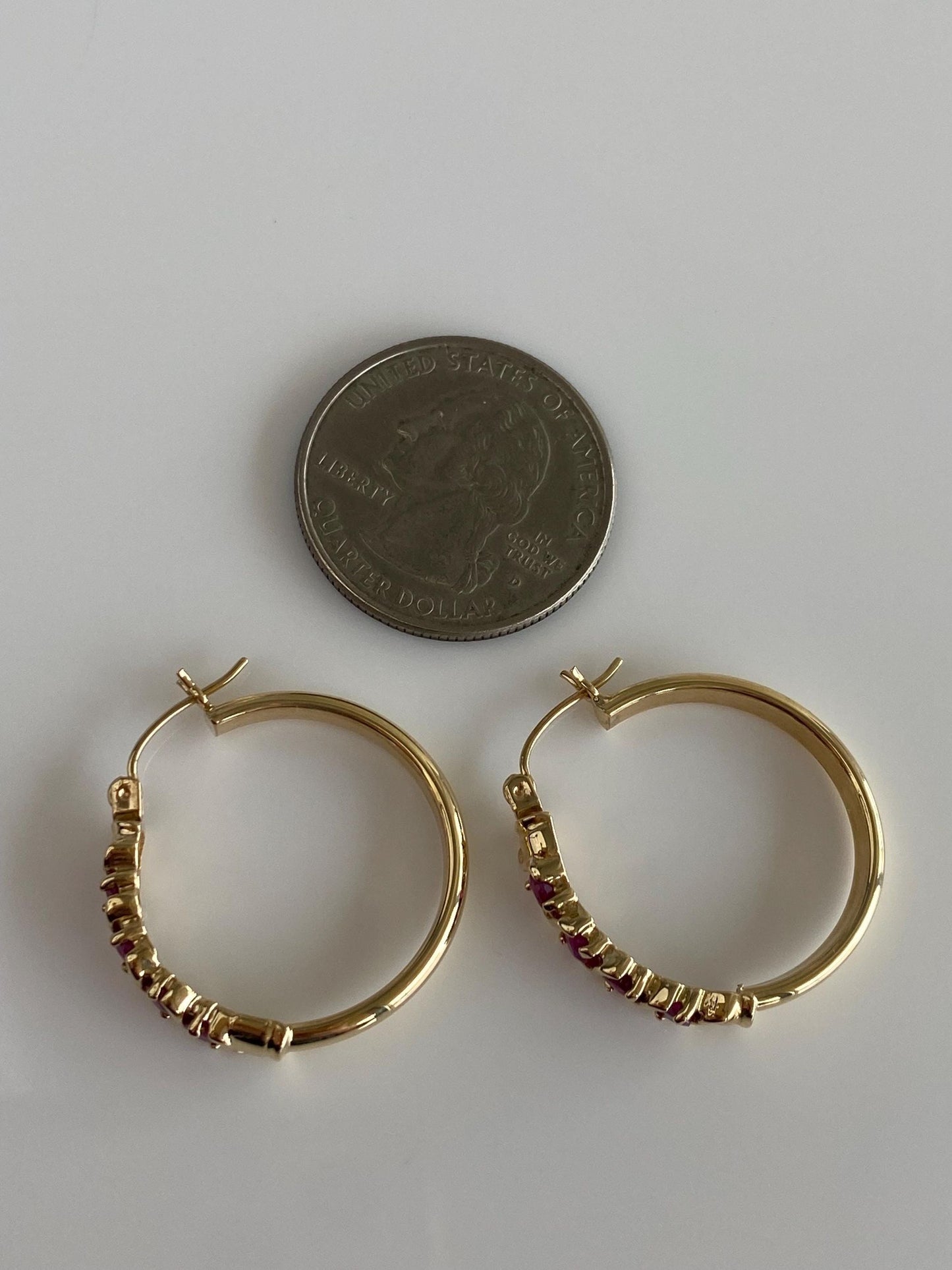 Vintage 10k Yellow Gold Ruby Hoop Earrings
