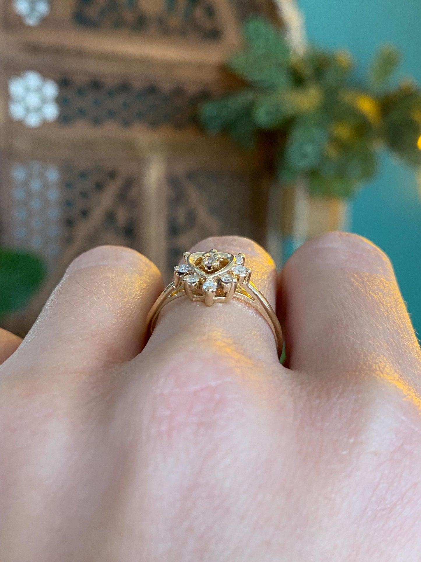 Vintage Solid 14k Yellow Gold Diamond Heart Ring - Size 7.5