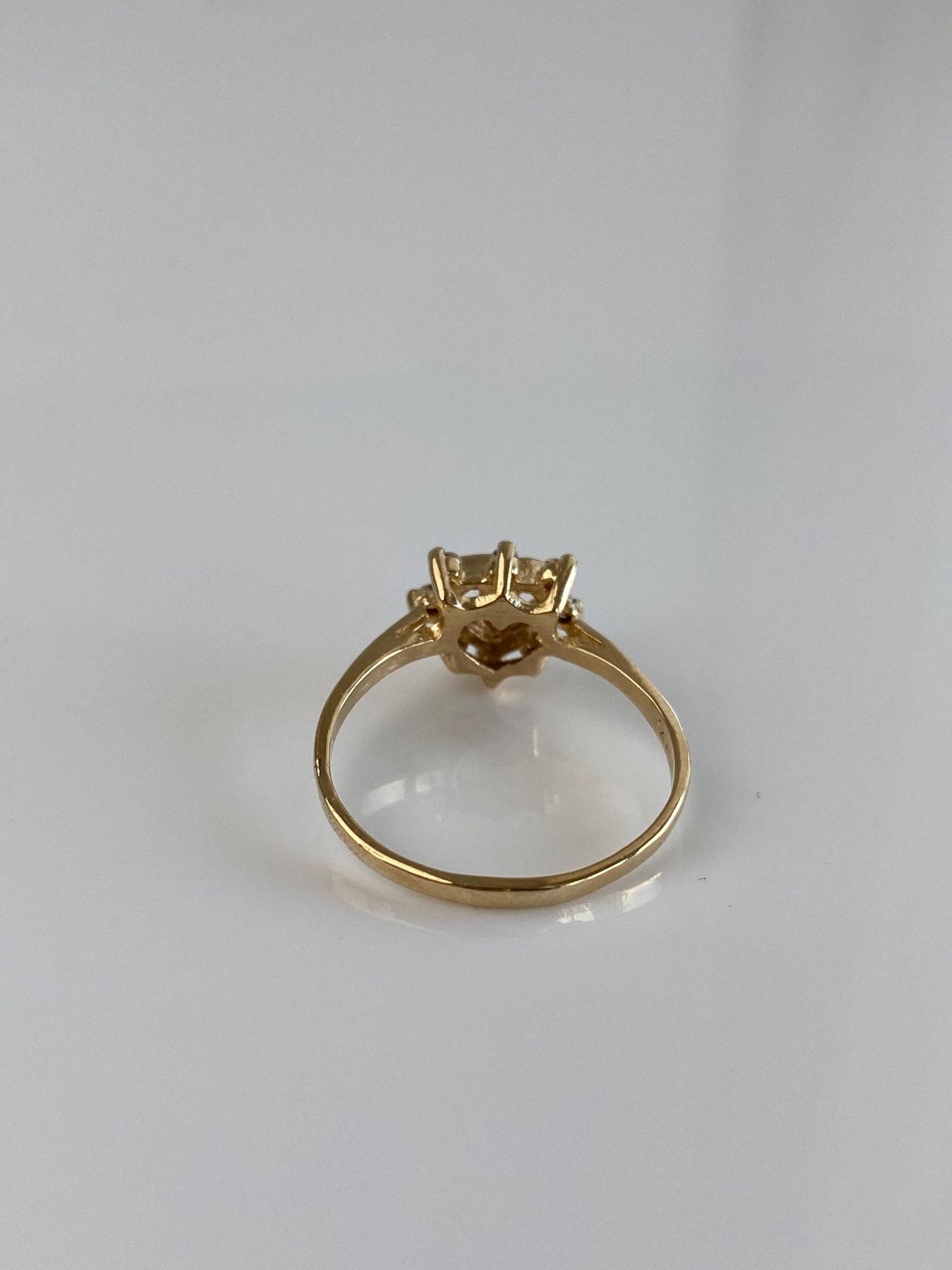 Vintage Solid 14k Yellow Gold Diamond Heart Ring - Size 7.5