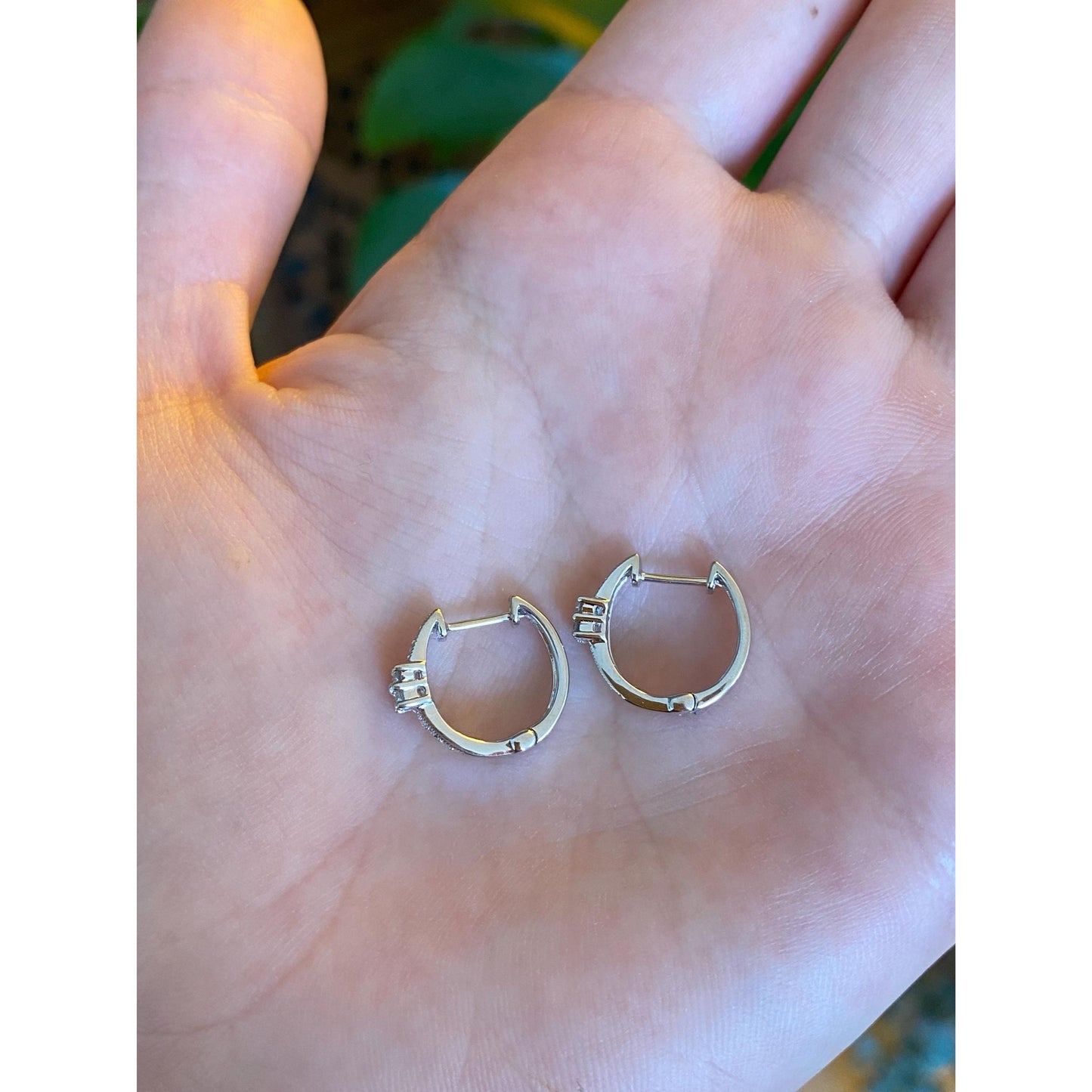 Vintage Solid 14k White Gold Diamond Hoop Earrings