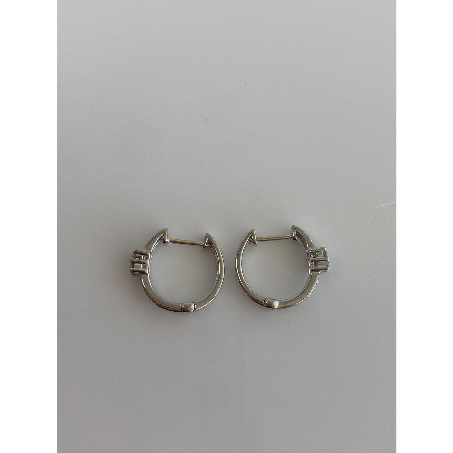 Vintage Solid 14k White Gold Diamond Hoop Earrings