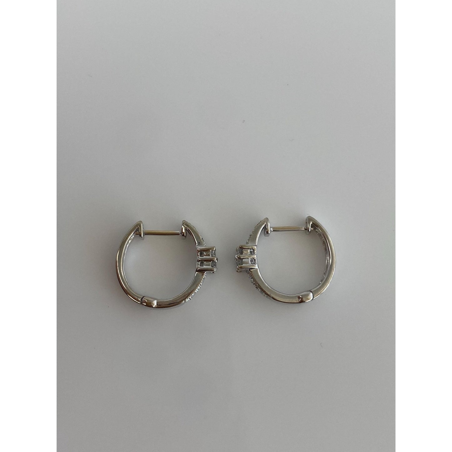 Vintage Solid 14k White Gold Diamond Hoop Earrings