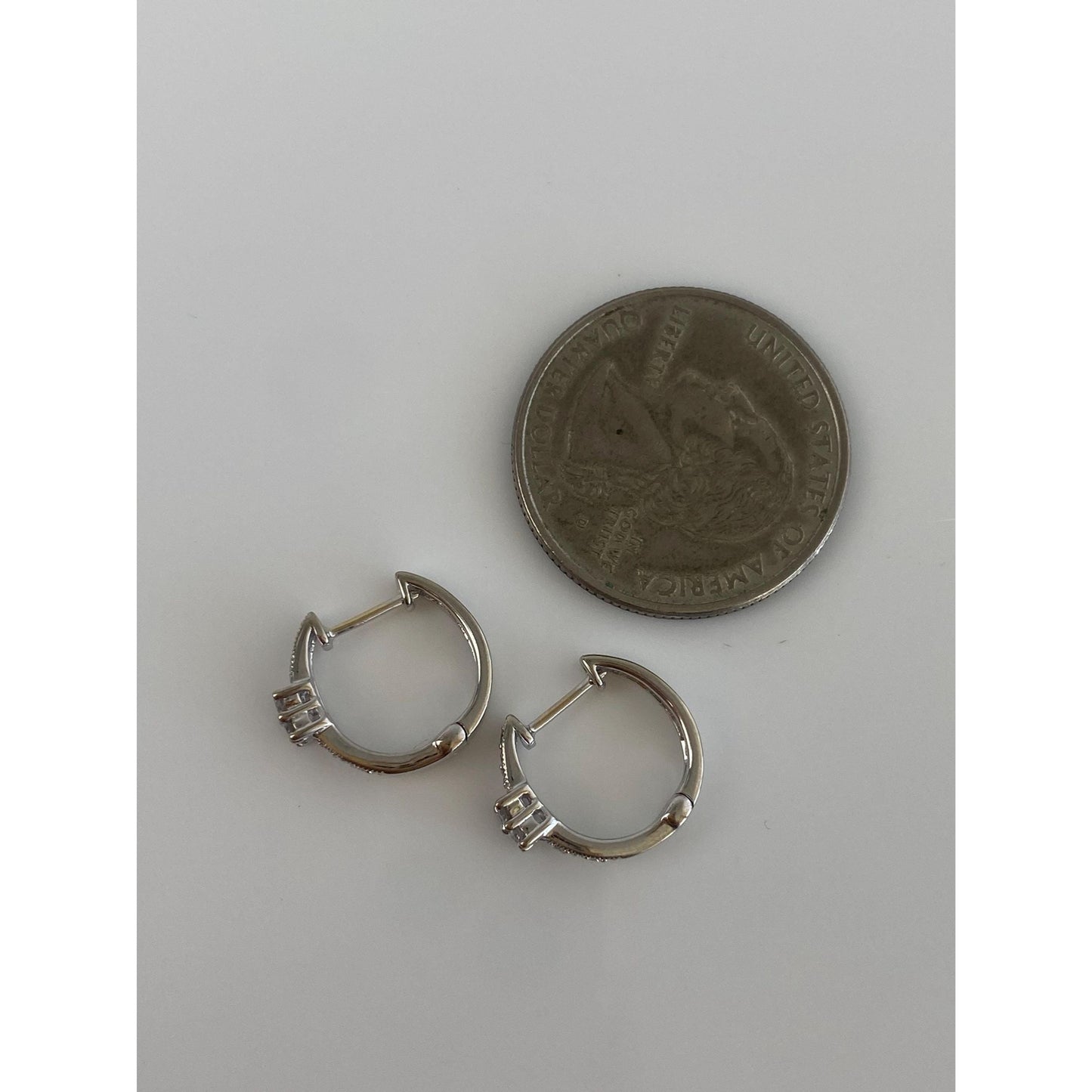 Vintage Solid 14k White Gold Diamond Hoop Earrings