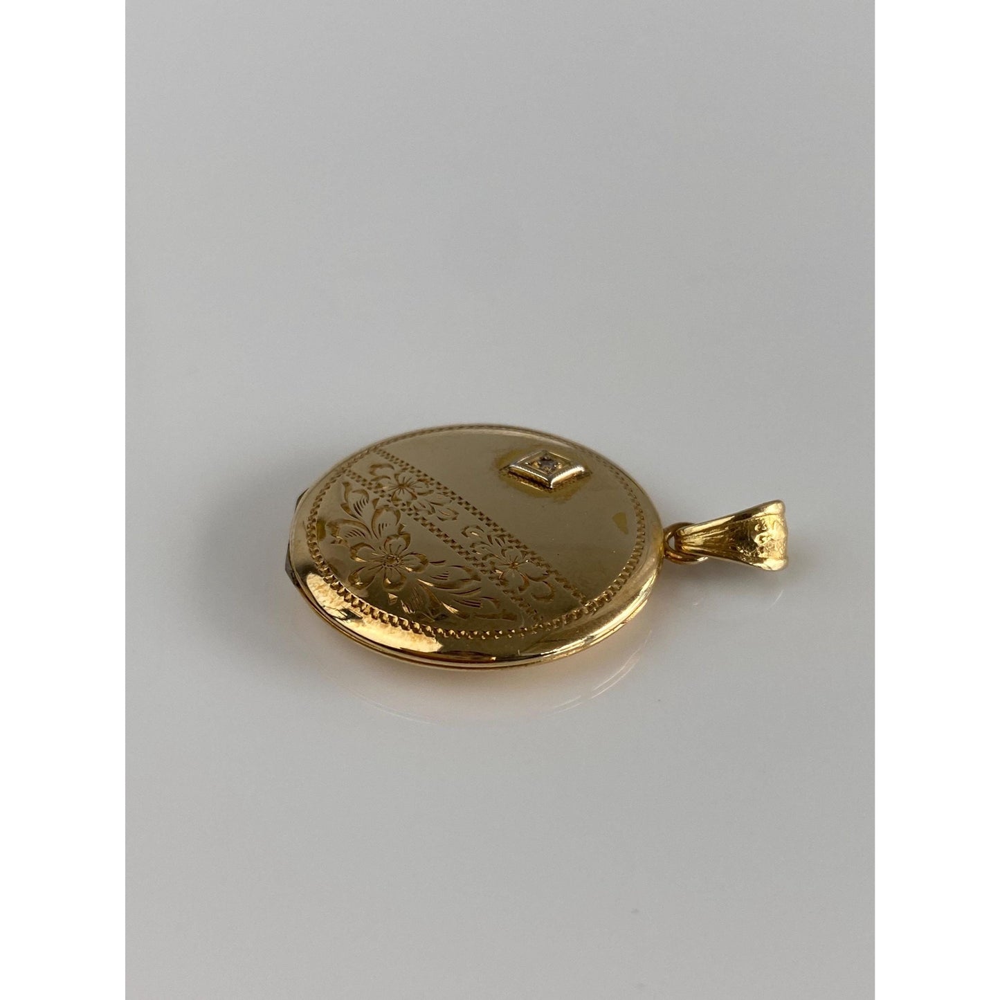 Vintage Solid 10k Yellow Gold Diamond Engraved Locket Charm