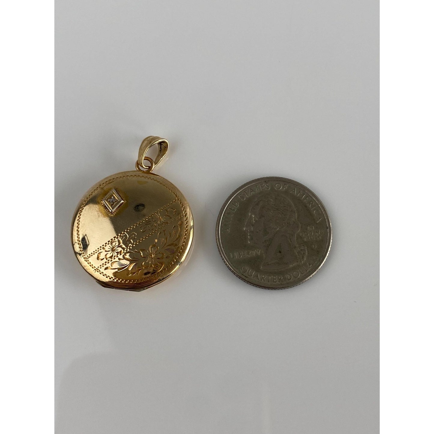 Vintage Solid 10k Yellow Gold Diamond Engraved Locket Charm