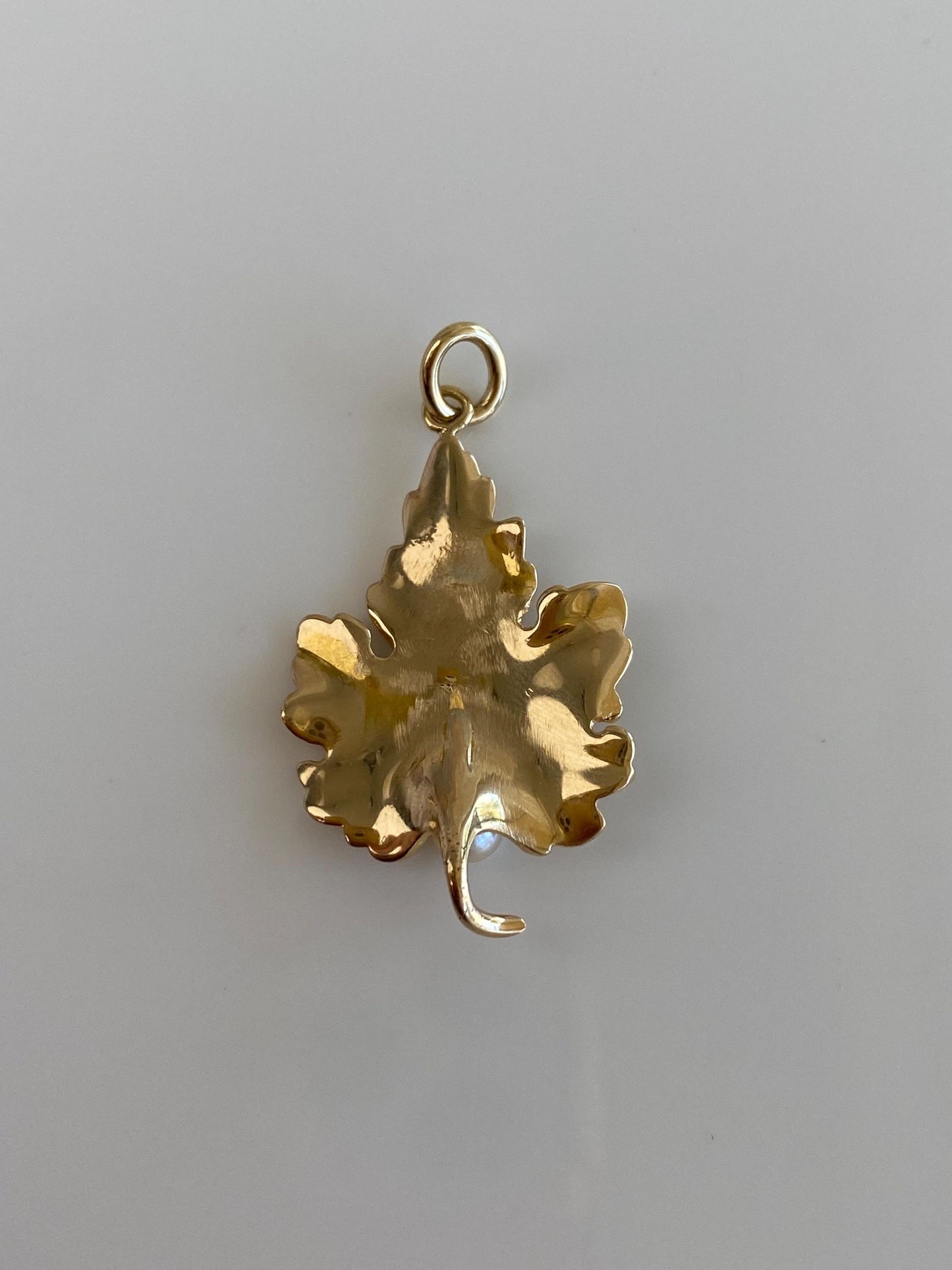 Vintage Solid 14k Yellow Gold Pearl Leaf Charm