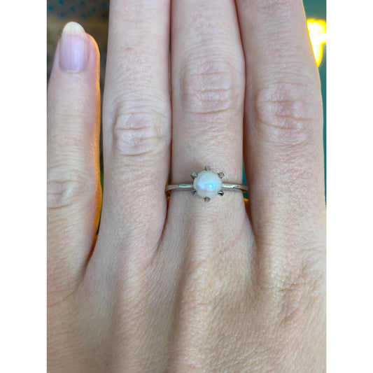 Vintage Solid 10k White Gold Pearl Ring - Size 6.75
