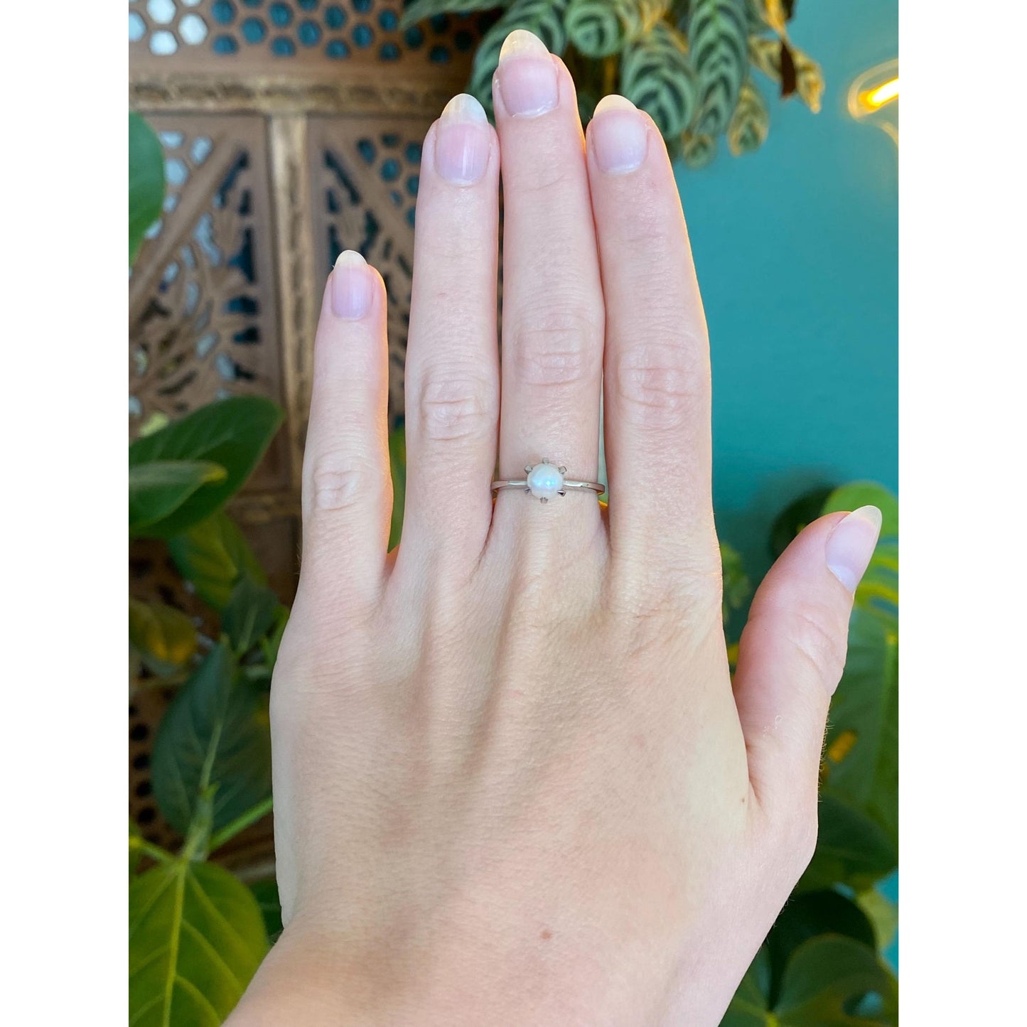 Vintage Solid 10k White Gold Pearl Ring - Size 6.75