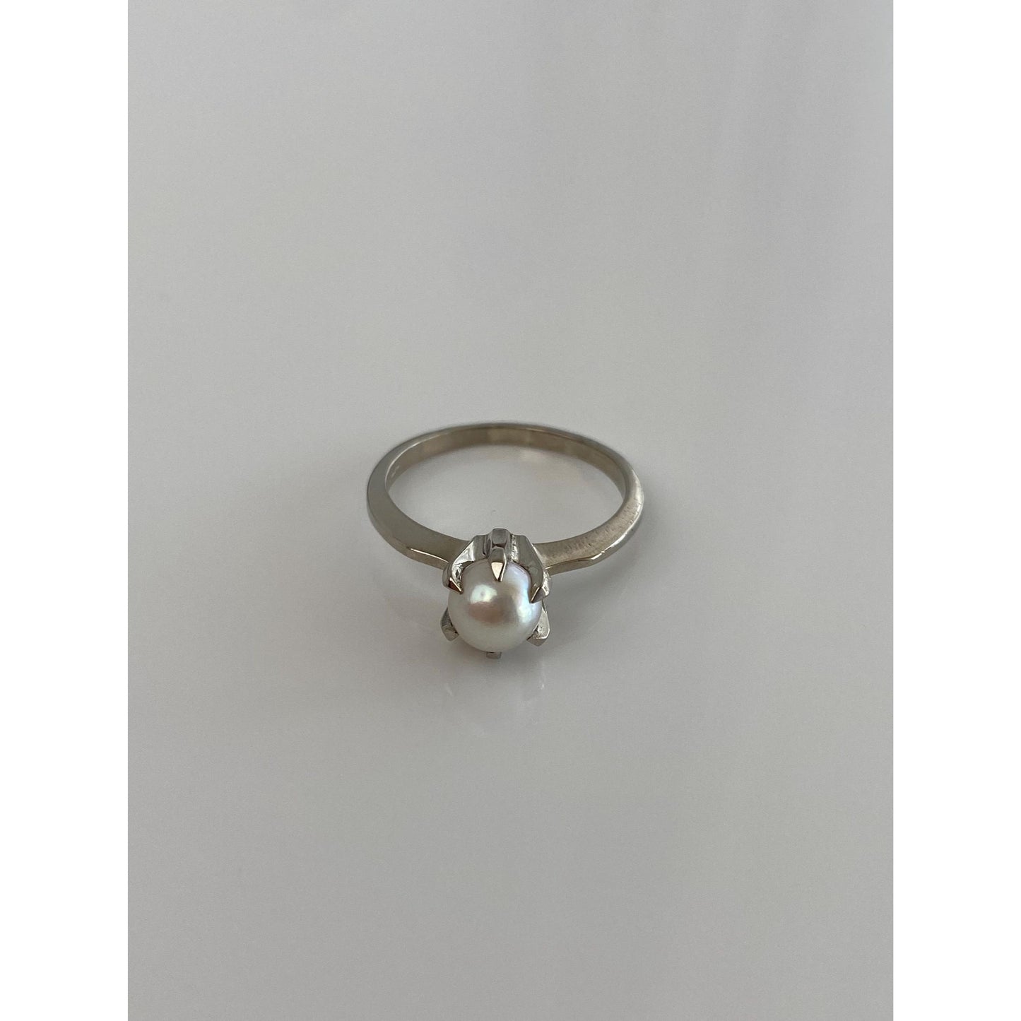 Vintage Solid 10k White Gold Pearl Ring - Size 6.75