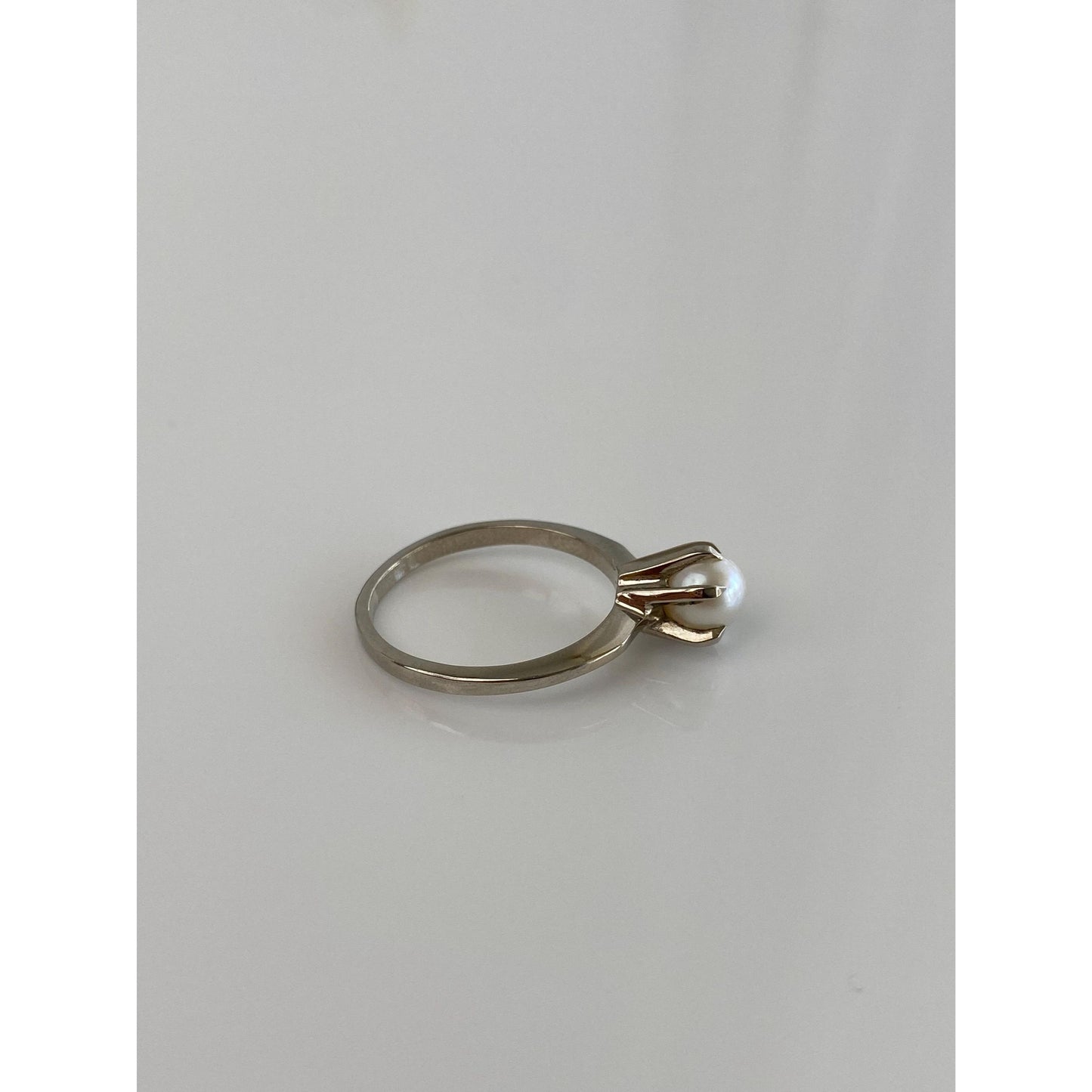 Vintage Solid 10k White Gold Pearl Ring - Size 6.75