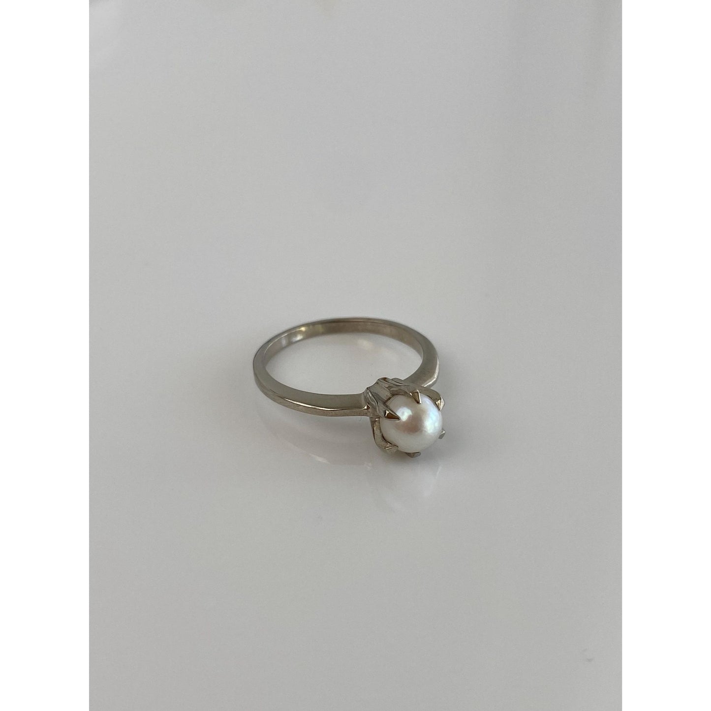 Vintage Solid 10k White Gold Pearl Ring - Size 6.75